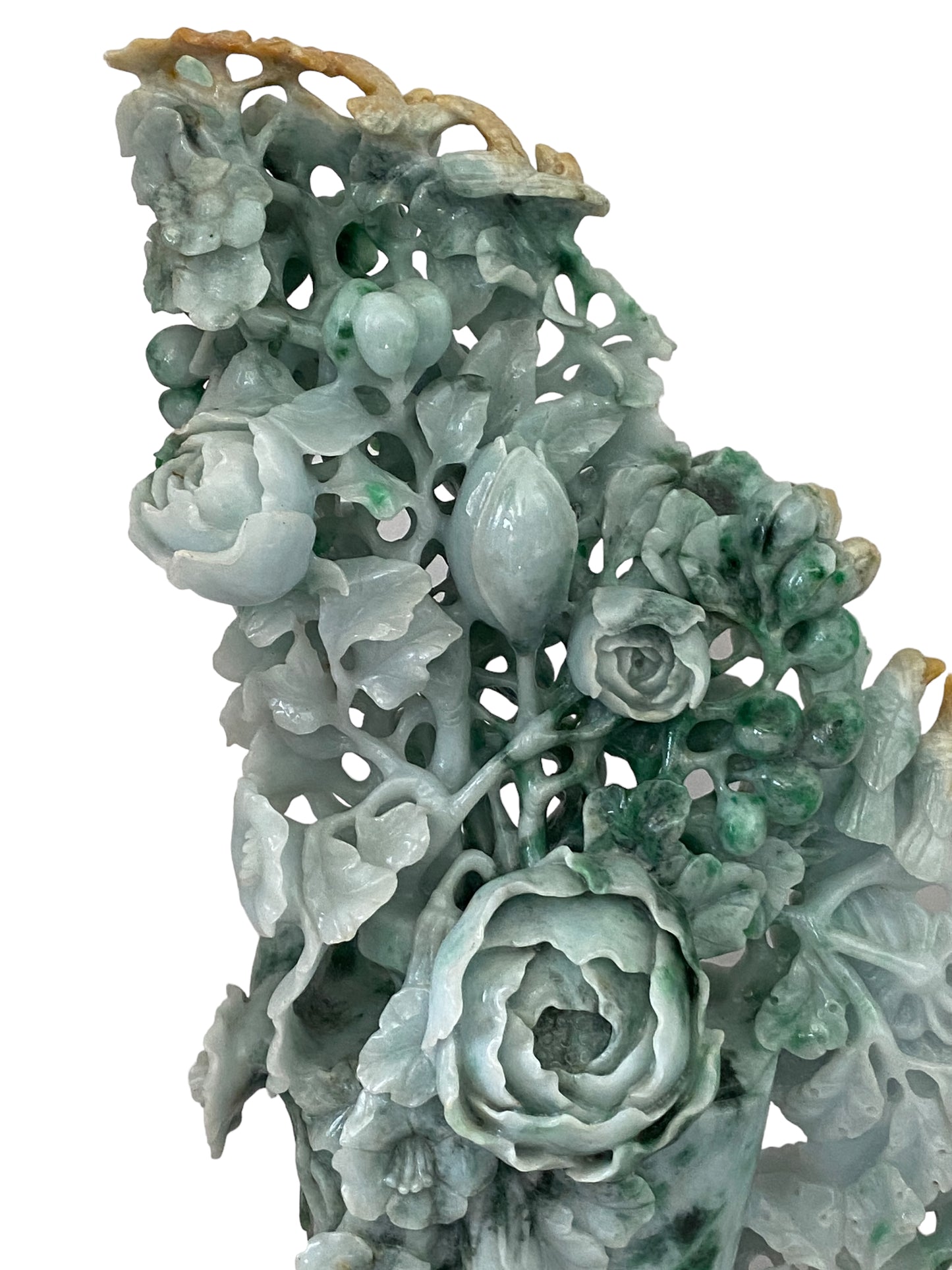 #5589 Stunning LG  Chinese Jadeite Jade Peonies Flowers   16" H