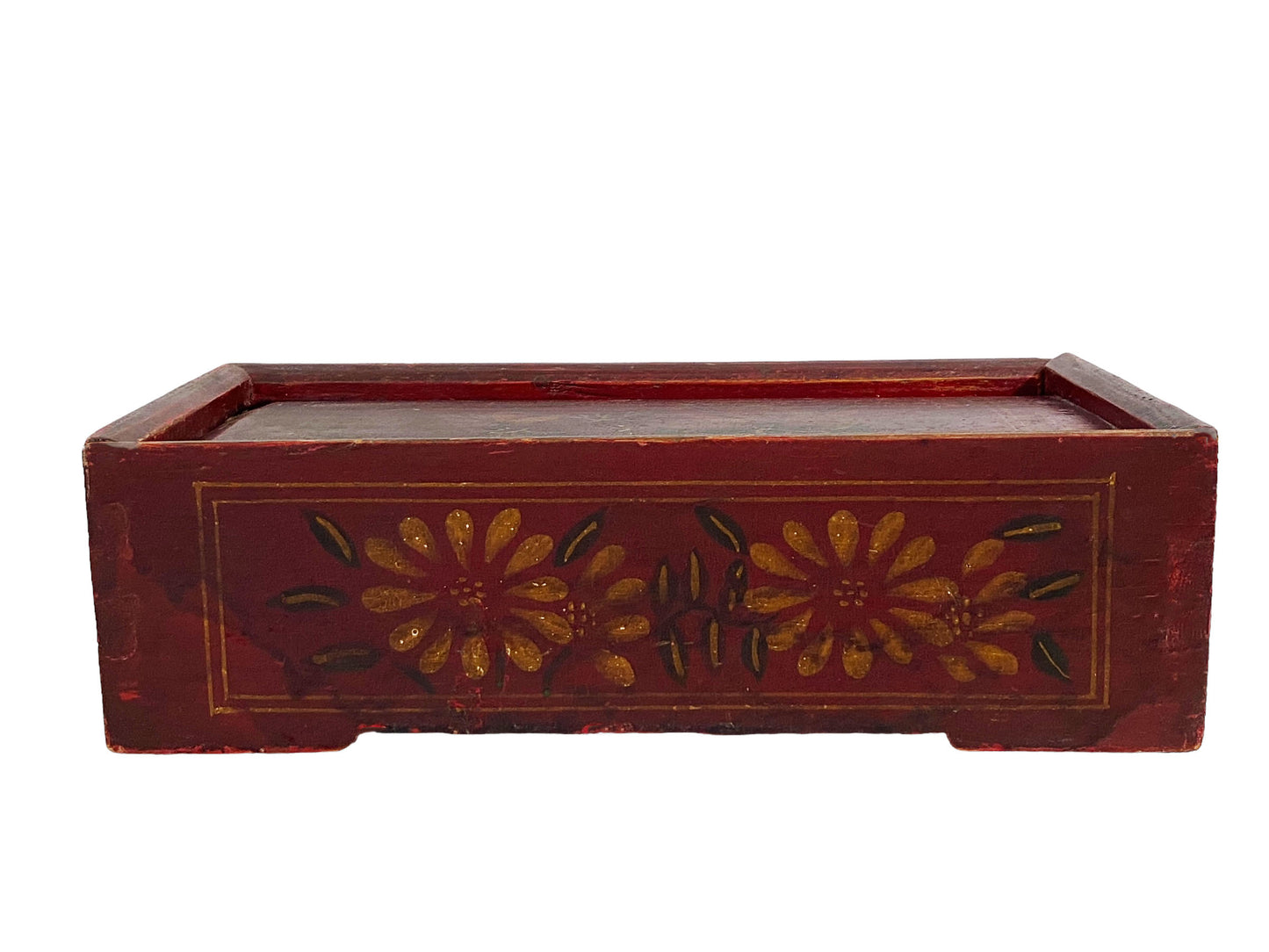#5693 Vintage Tibetan Wooden Box w/ Lotus Flowers