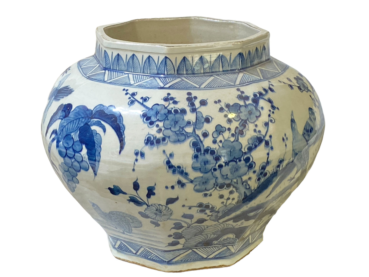 #3209 Ming Style Chinoiserie Blue and White Vase/Cachepot 11" H