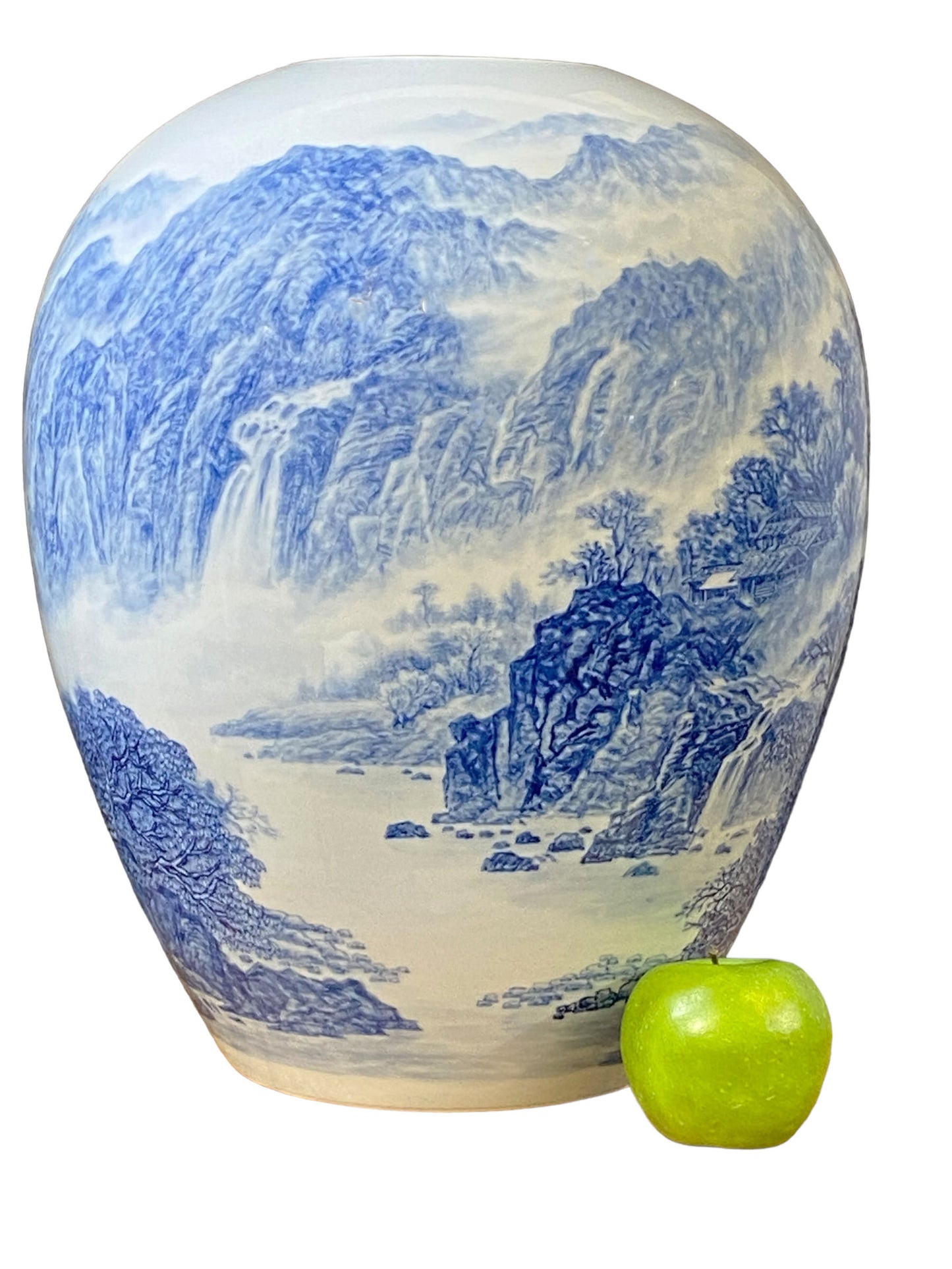 #5786 Chinoiserie Egg Shaped Blue and White Vase 16" H