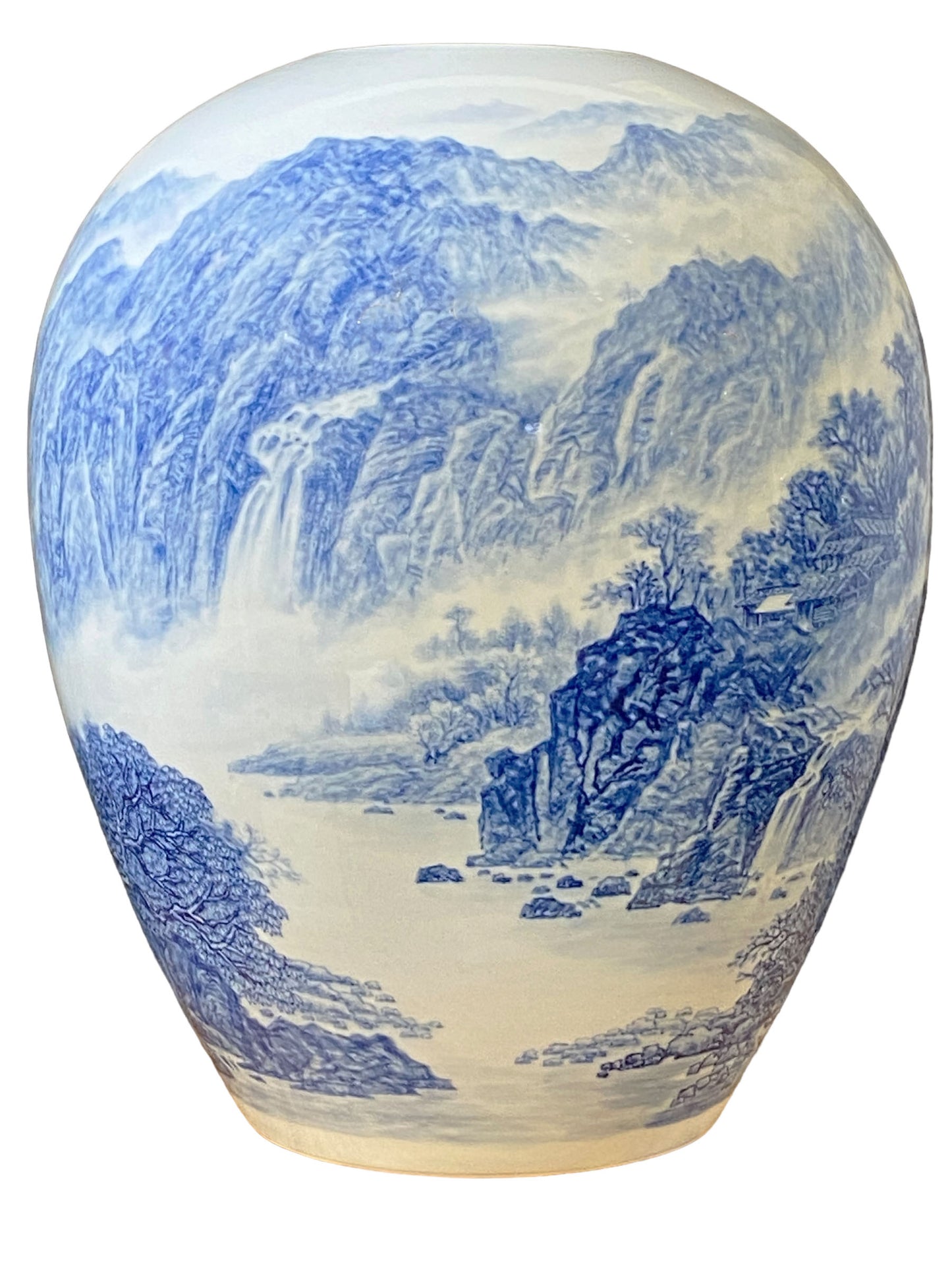#5786 Chinoiserie Egg Shaped Blue and White Vase 16" H