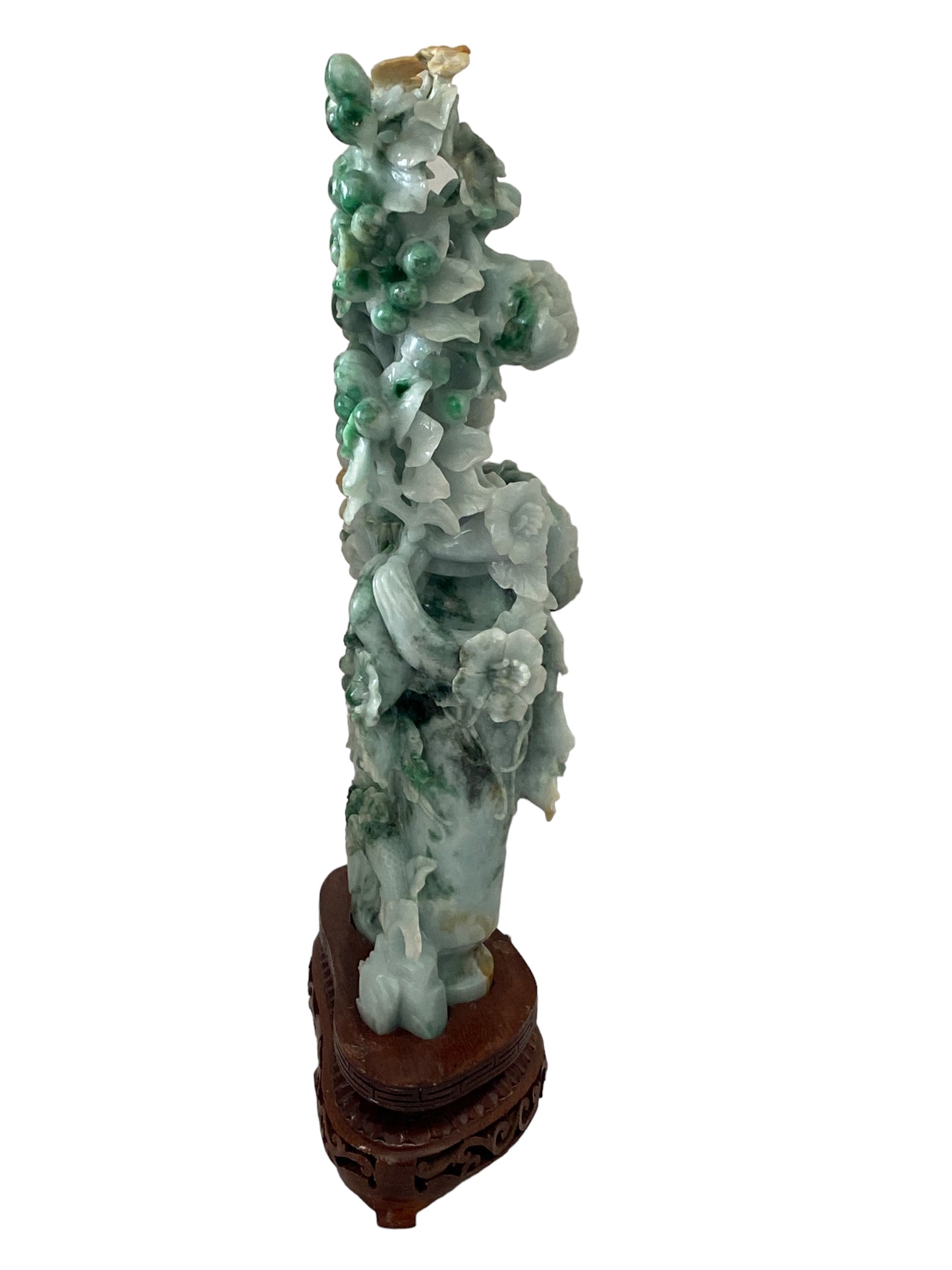 #5589 Stunning LG  Chinese Jadeite Jade Peonies Flowers   16" H