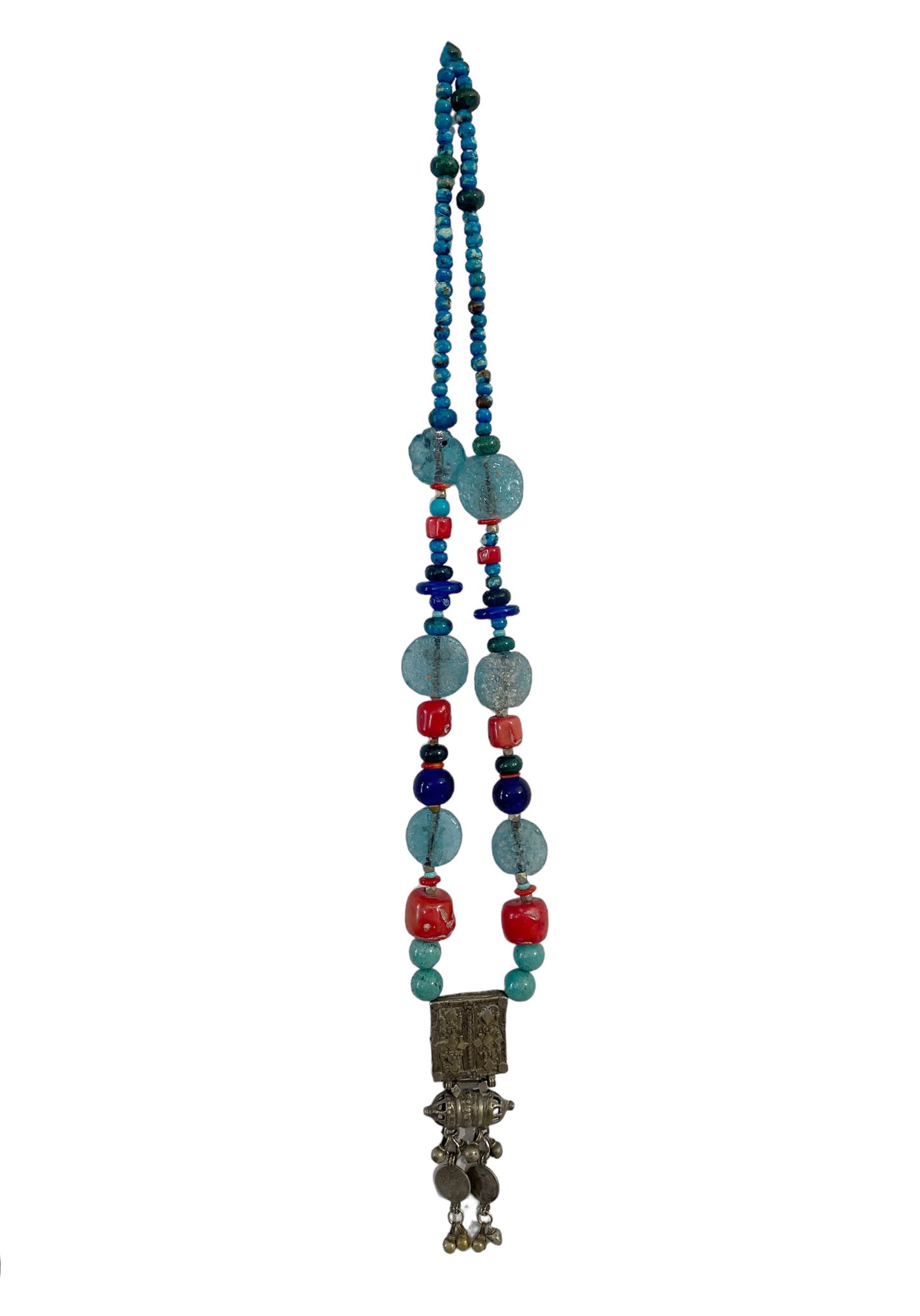 #5708 Tribal Afghan Necklace W/Coral wall Hanging 22.5" H