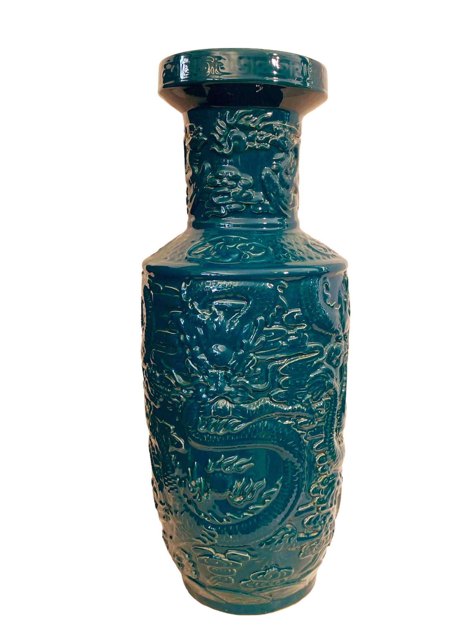#5770 Vintage Chinoiserie Large Porcelain Dragon Vase 26" H