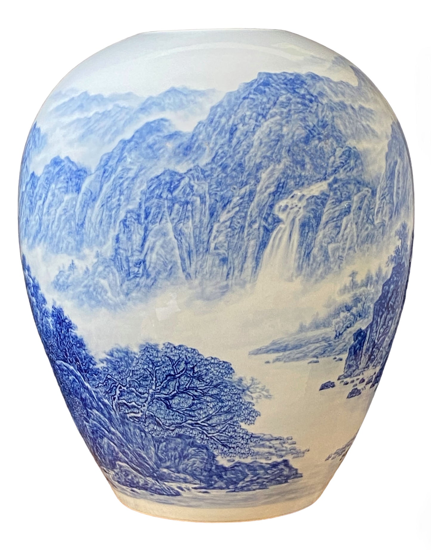 #5786 Chinoiserie Egg Shaped Blue and White Vase 16" H