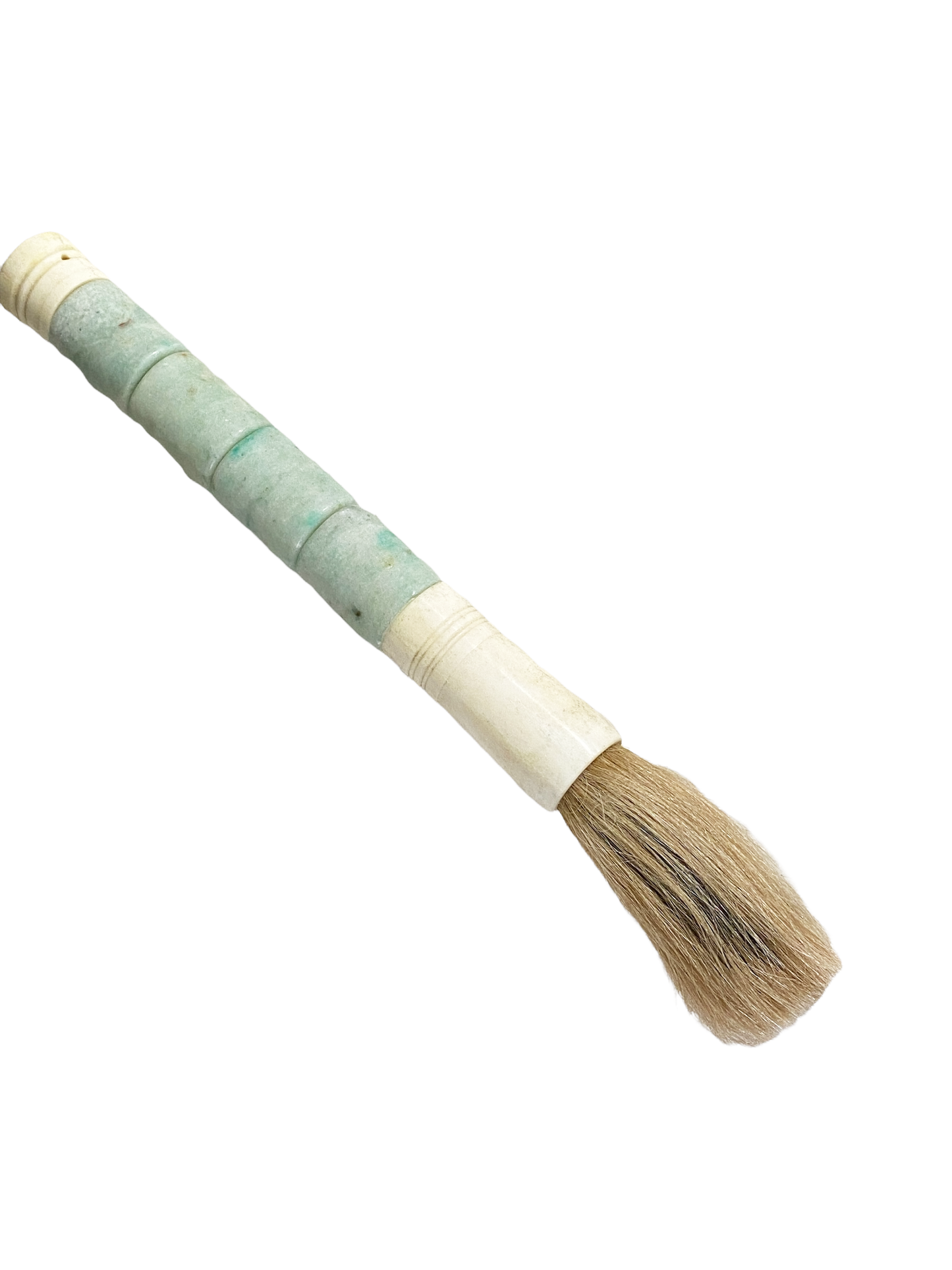 #4171 Chinoiserie Soapstone and Bone Calligraphy Brush 13.5" H