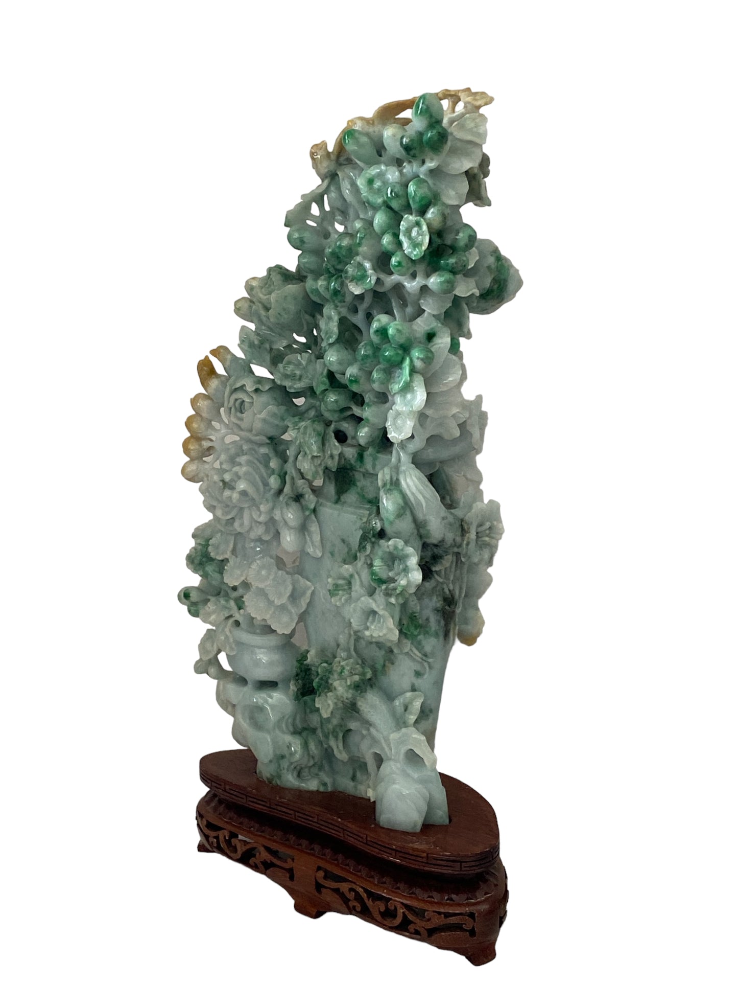 #5589 Stunning LG  Chinese Jadeite Jade Peonies Flowers   16" H