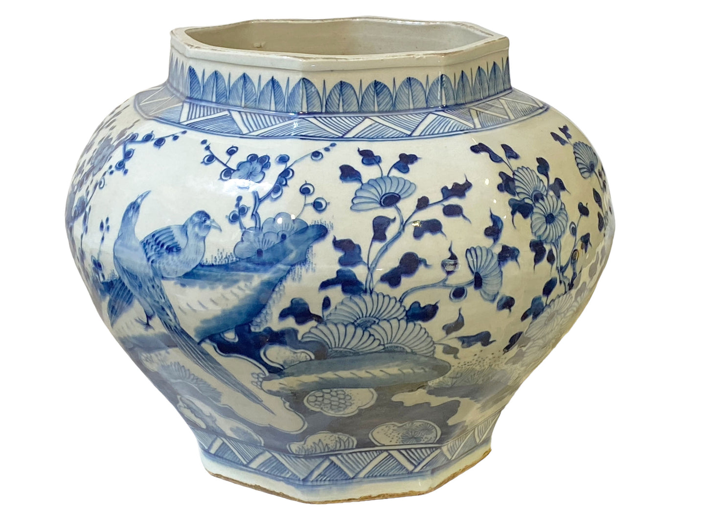 #3209 Ming Style Chinoiserie Blue and White Vase/Cachepot 11" H