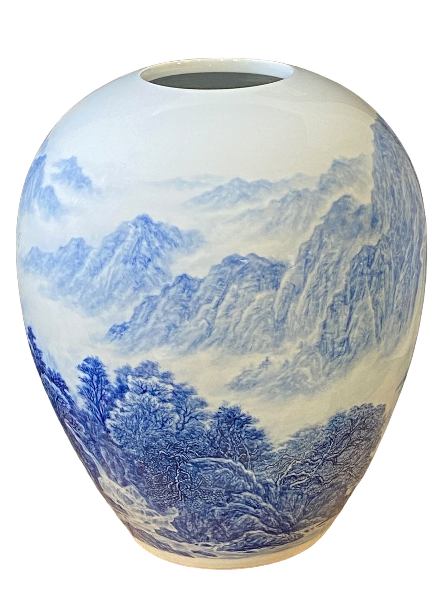 #5786 Chinoiserie Egg Shaped Blue and White Vase 16" H