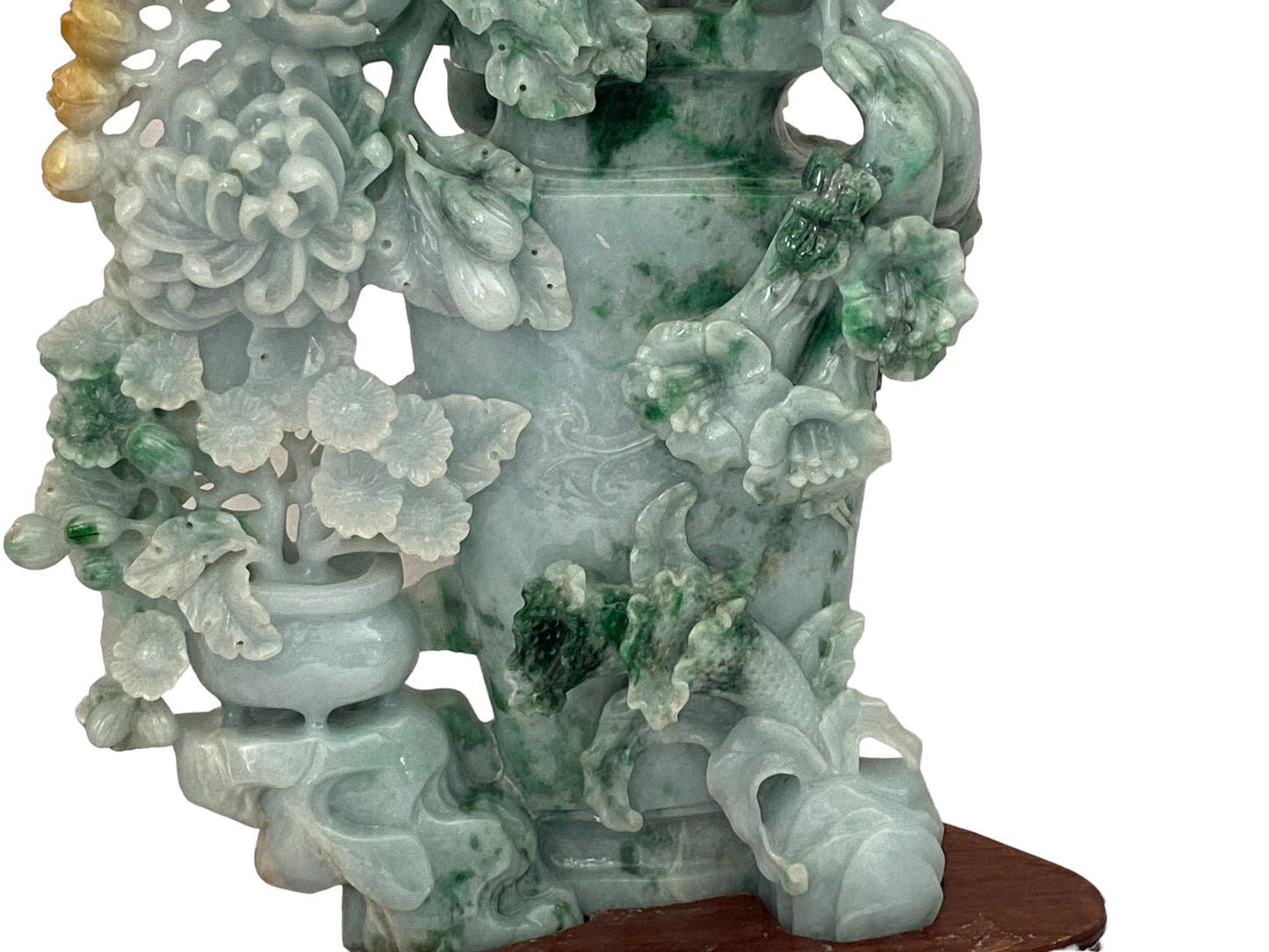 #5589 Stunning LG  Chinese Jadeite Jade Peonies Flowers   16" H