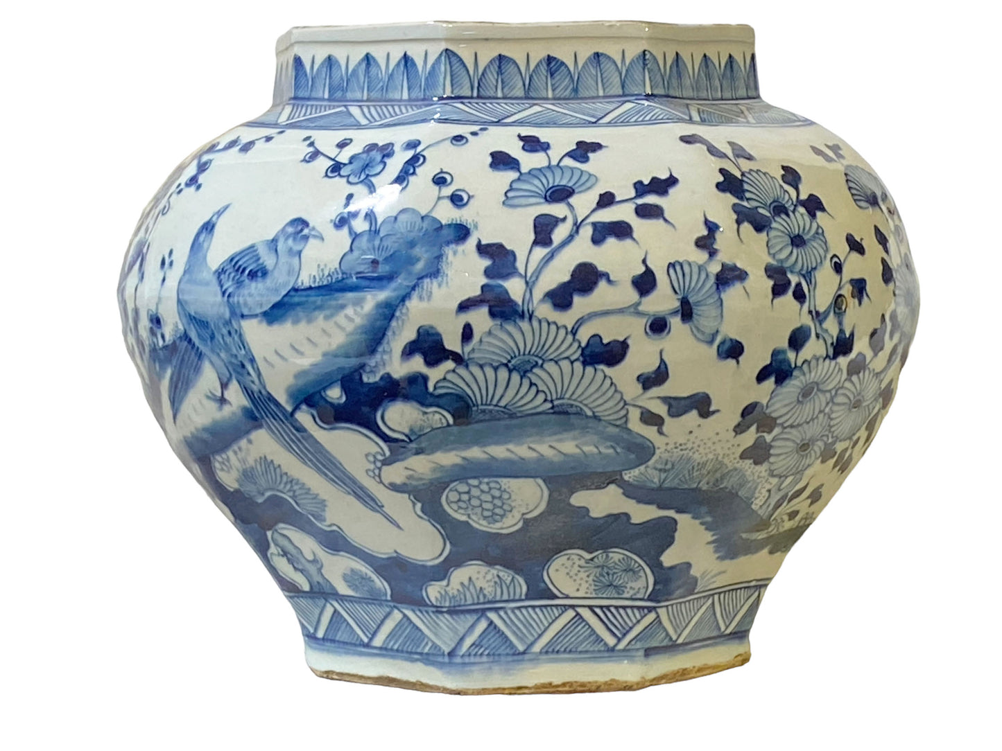 #3209 Ming Style Chinoiserie Blue and White Vase/Cachepot 11" H