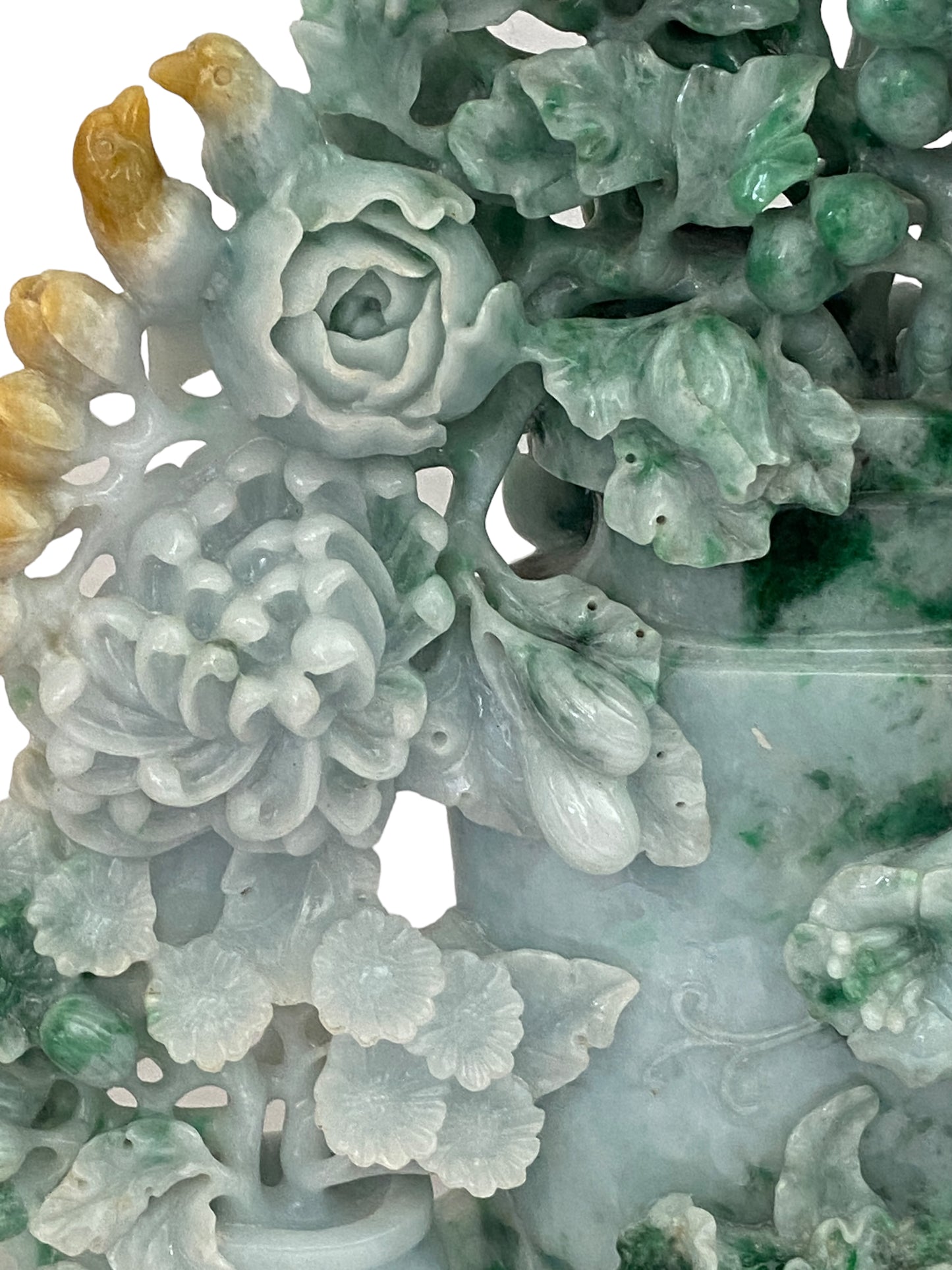 #5589 Stunning LG  Chinese Jadeite Jade Peonies Flowers   16" H