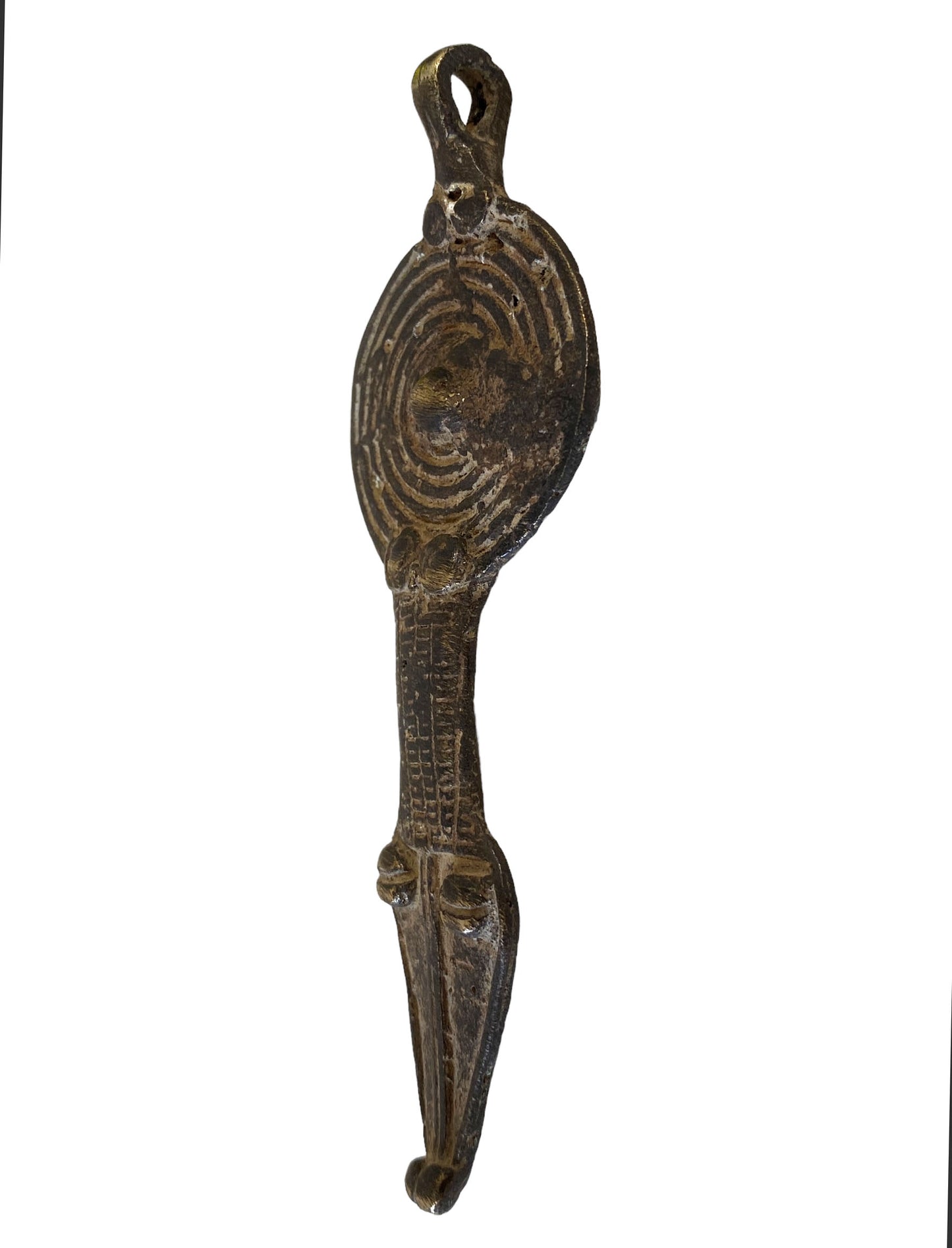 #5676 Vintage Gan Bronze Amulet Pendant of Ornate Serpent Burkina Faso