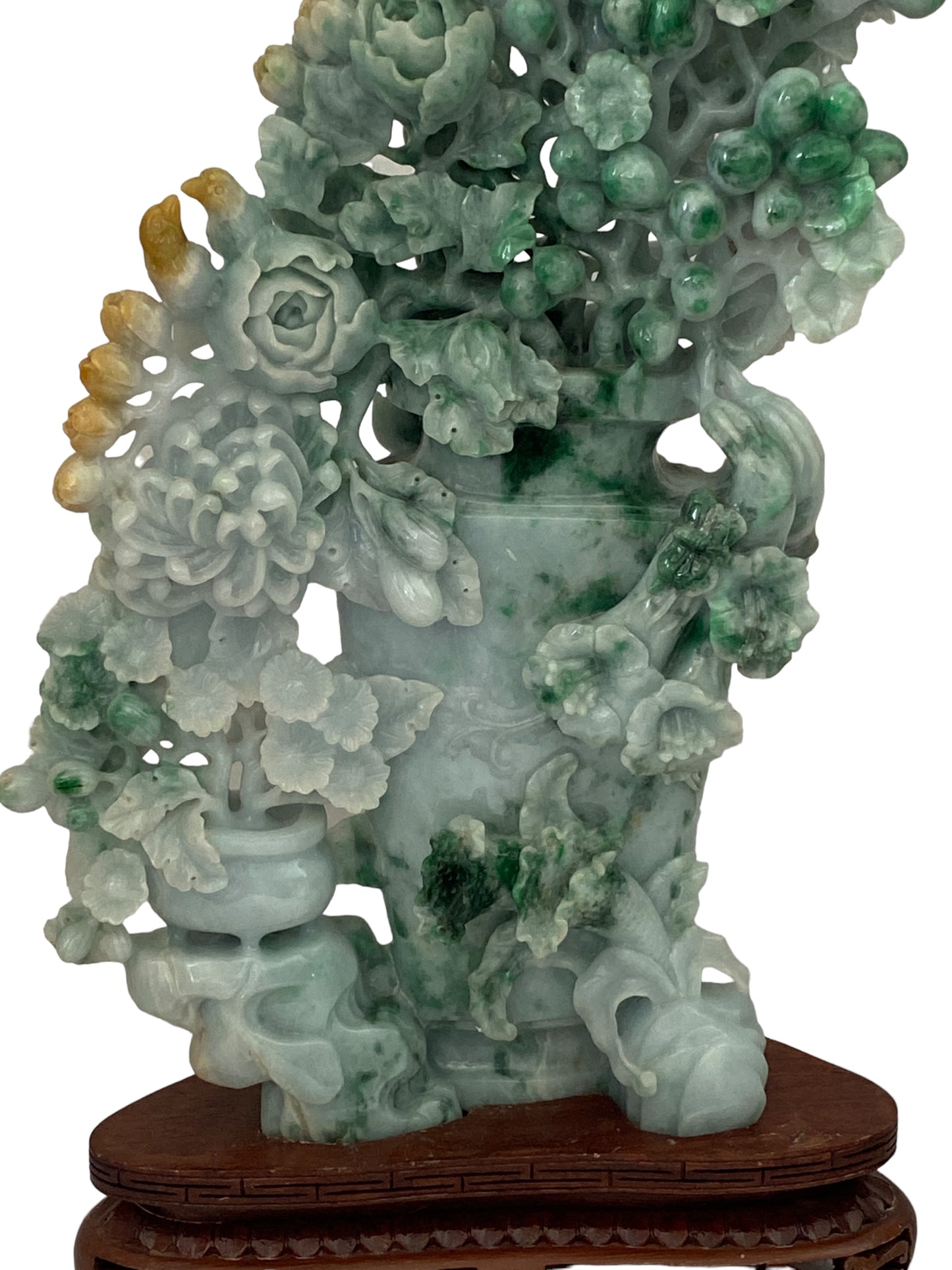 #5589 Stunning LG  Chinese Jadeite Jade Peonies Flowers   16" H