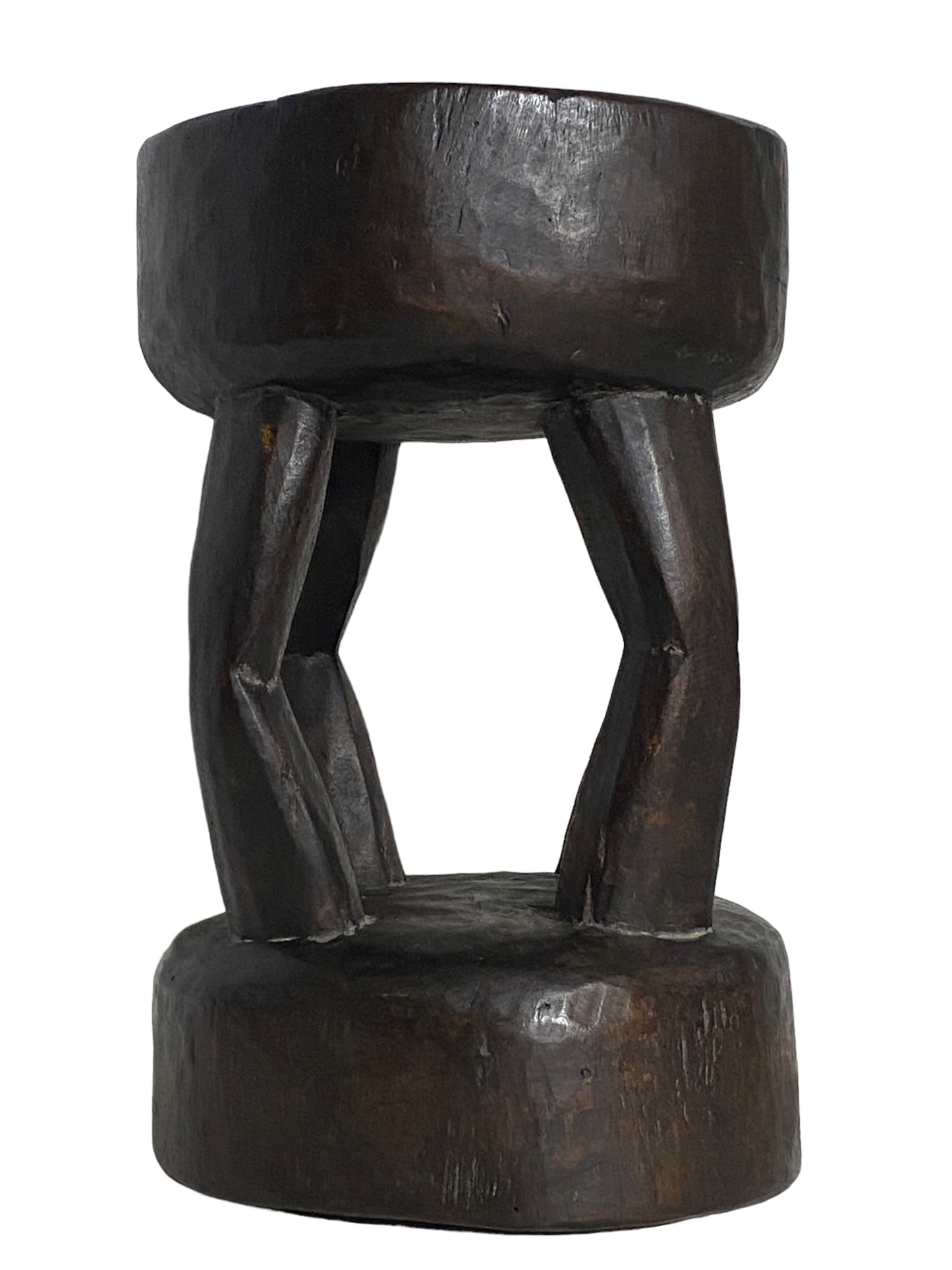 #7100 African Vintage Carved Wood Milk Stool Hehe Gogo People Tanzania 11.5" H