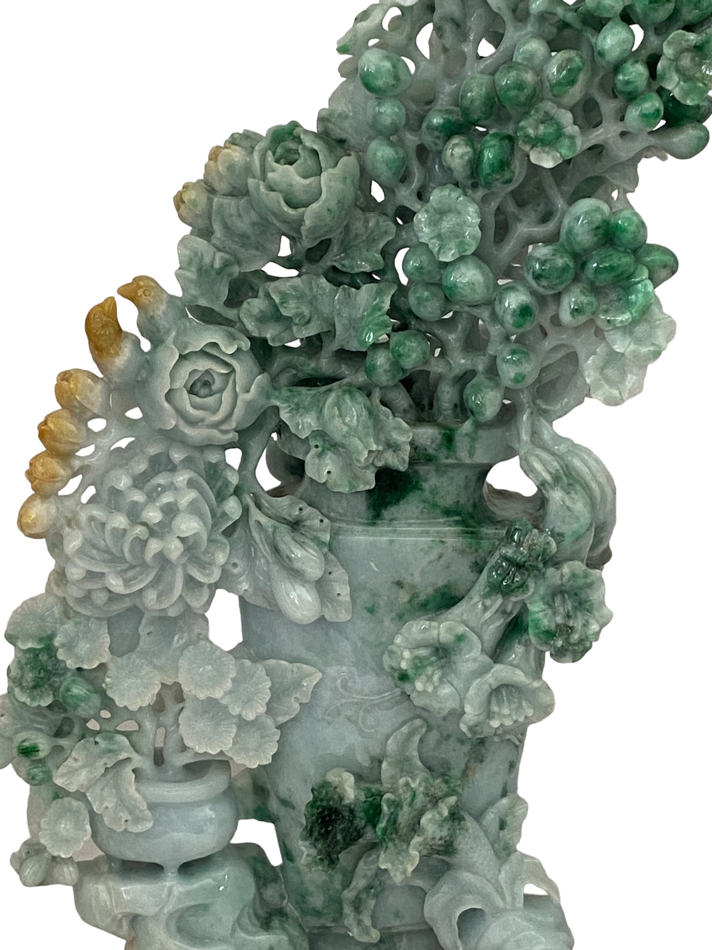 #5589 Stunning LG  Chinese Jadeite Jade Peonies Flowers   16" H