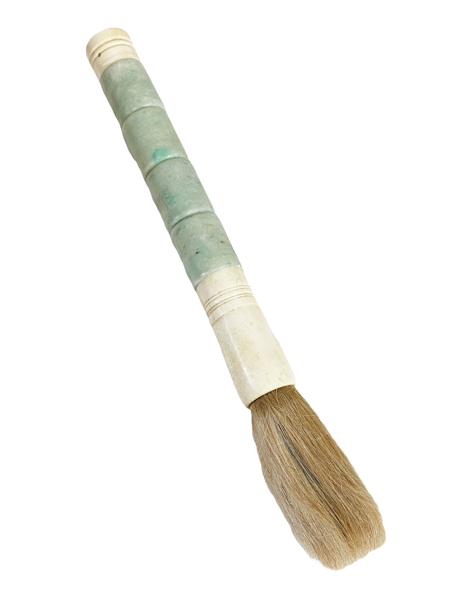 #4171 Chinoiserie Soapstone and Bone Calligraphy Brush 13.5" H