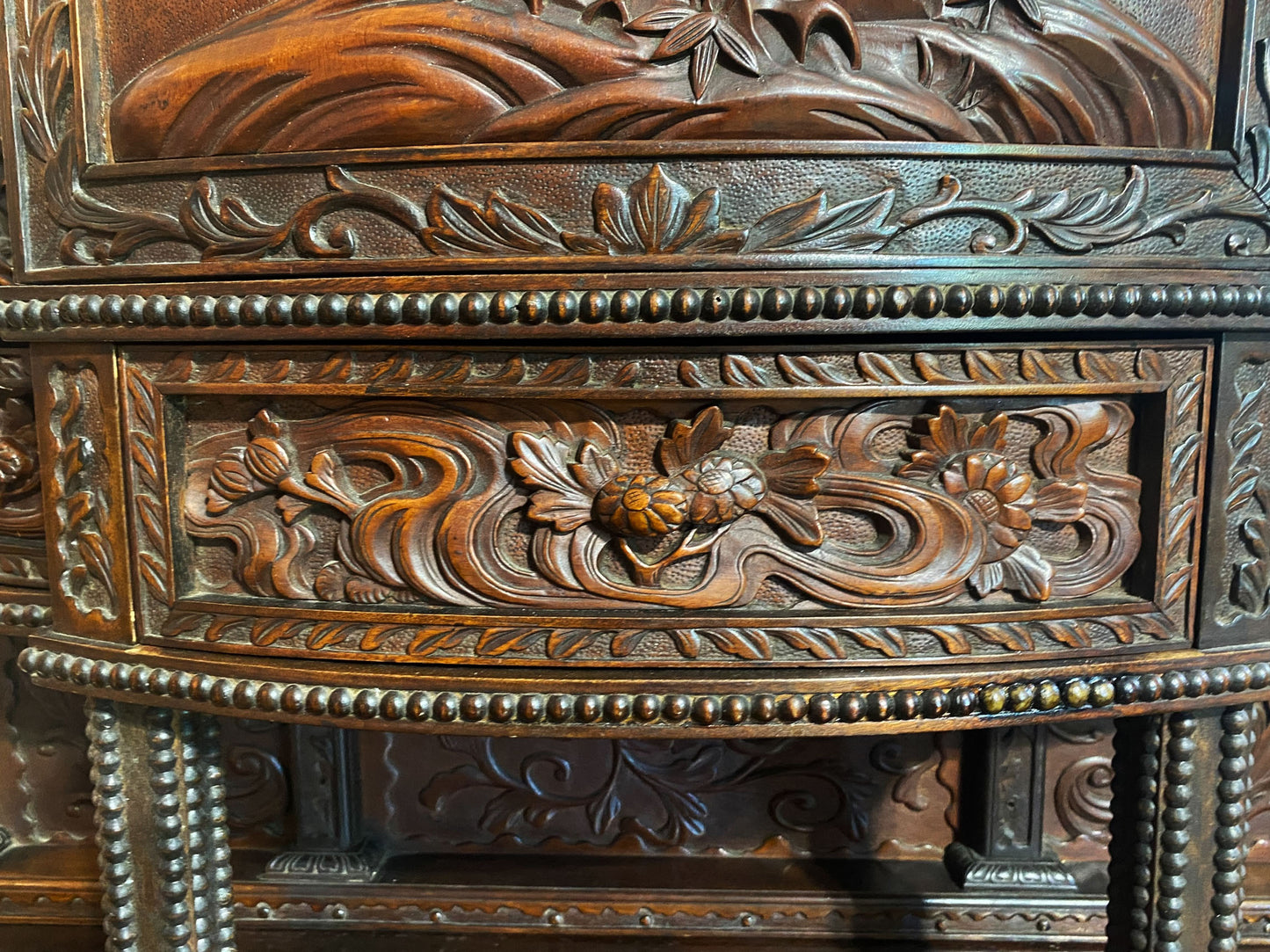 #7078 Museum Quality Antique Rare Sino Brithish Bureau Cabinet ca 1850