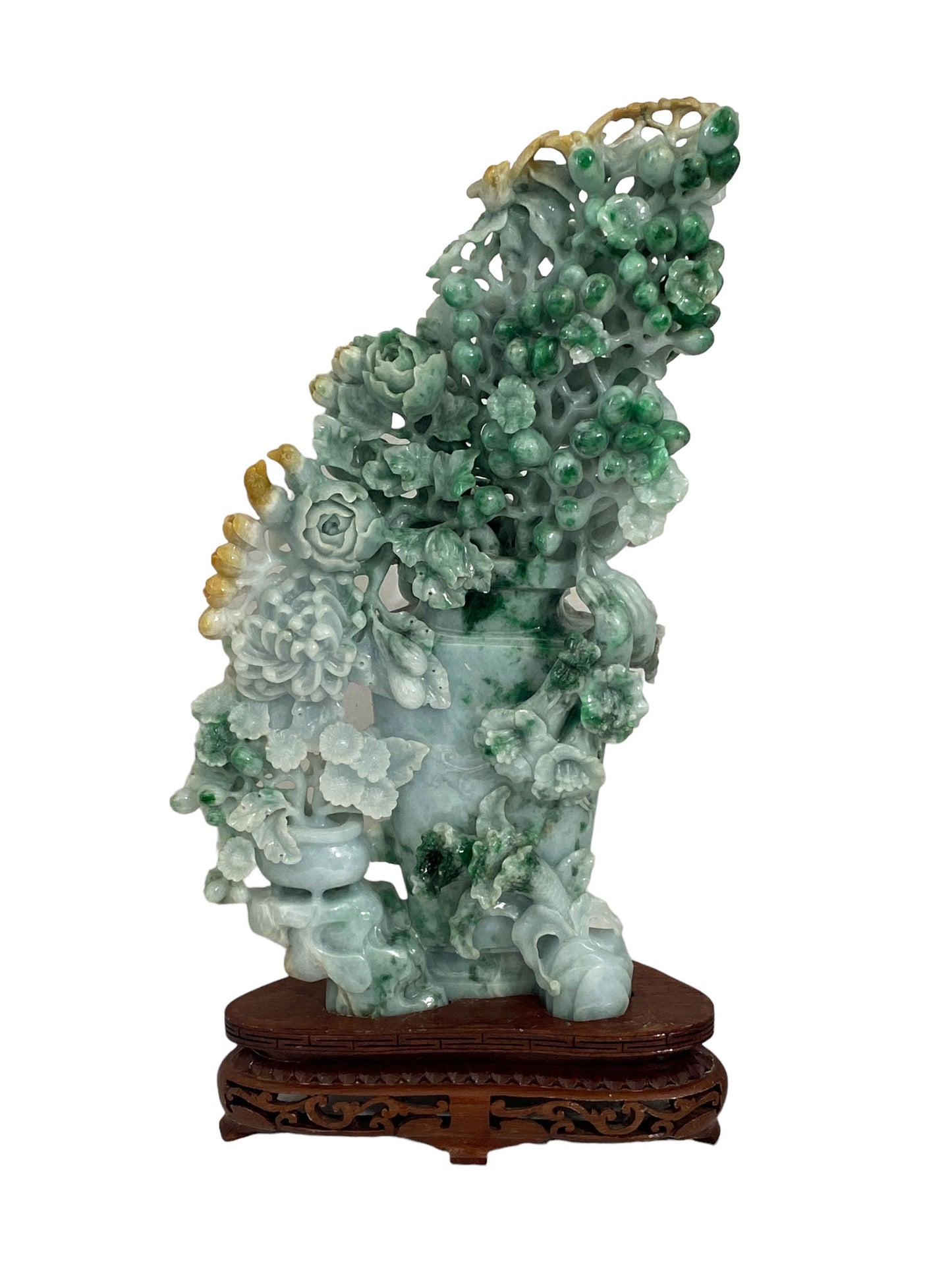 #5589 Stunning LG  Chinese Jadeite Jade Peonies Flowers   16" H