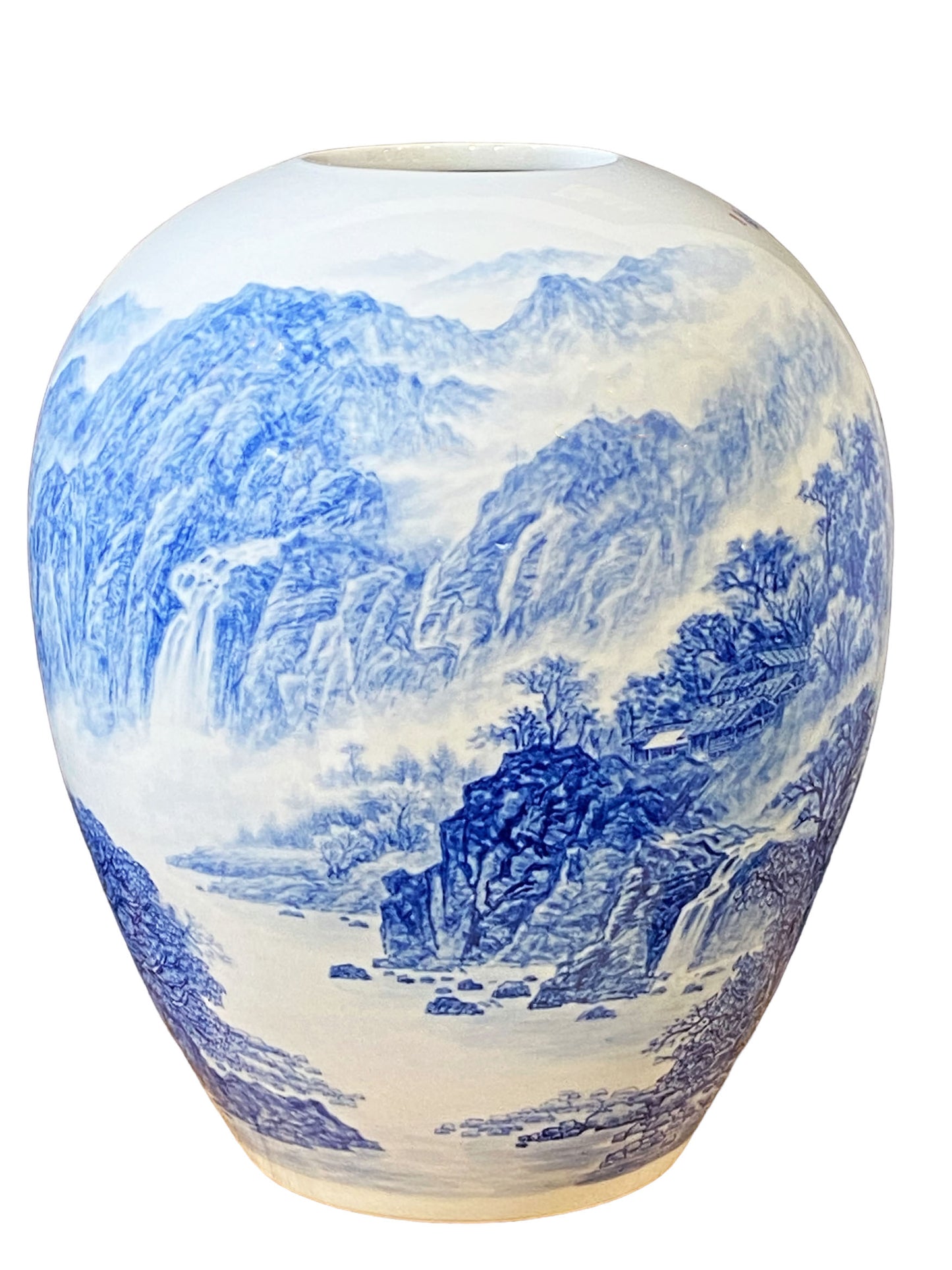 #5786 Chinoiserie Egg Shaped Blue and White Vase 16" H