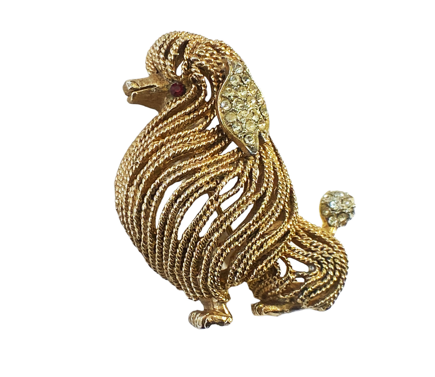 #5932 Vintage Signed Capri Goldtone/Rhinestone Poodle Brooch/Pin Fabulous 1.75" H