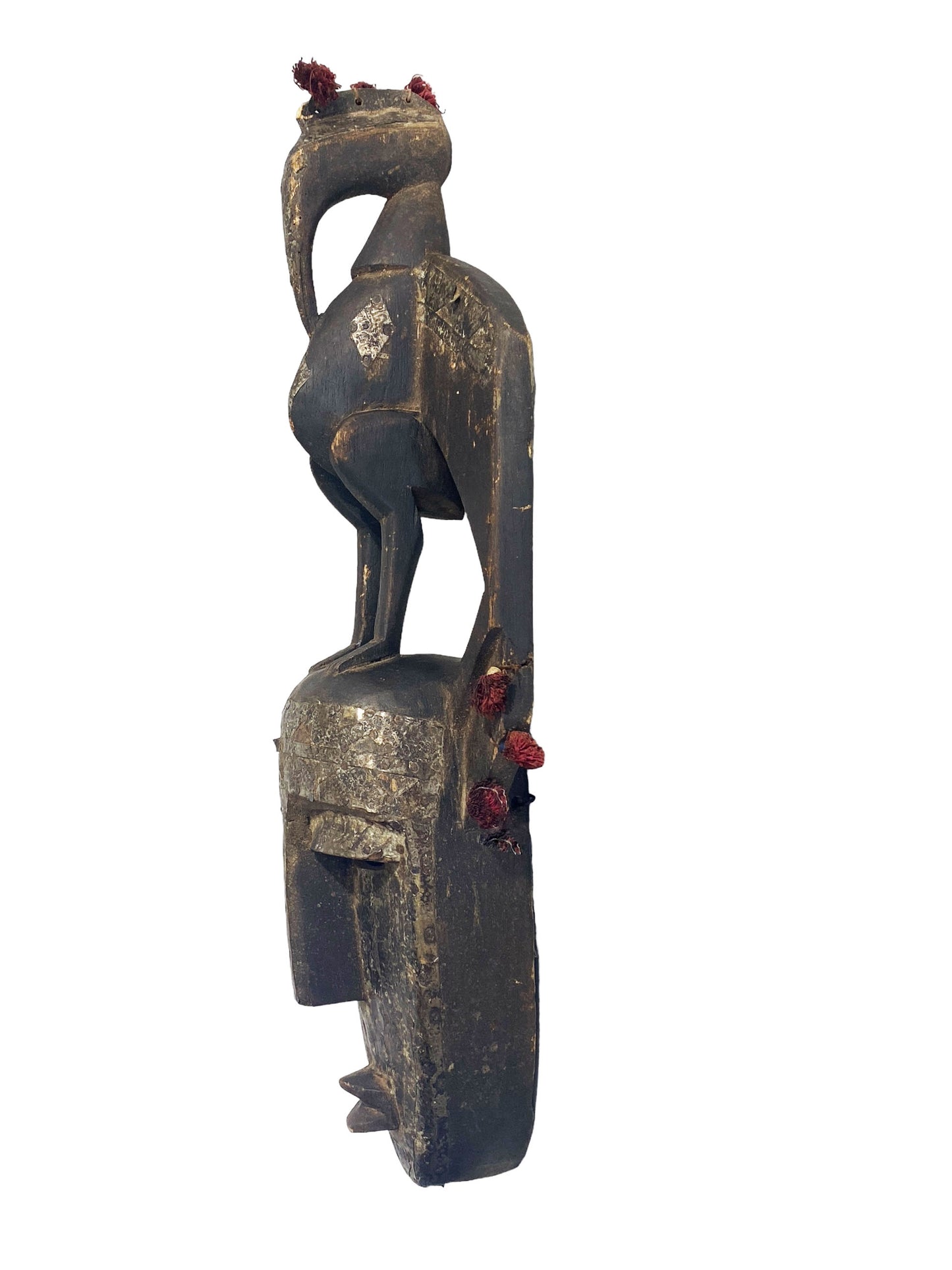 #3427 African Old Kore Mask Marka W/ Hornbill Bird Mali 24"