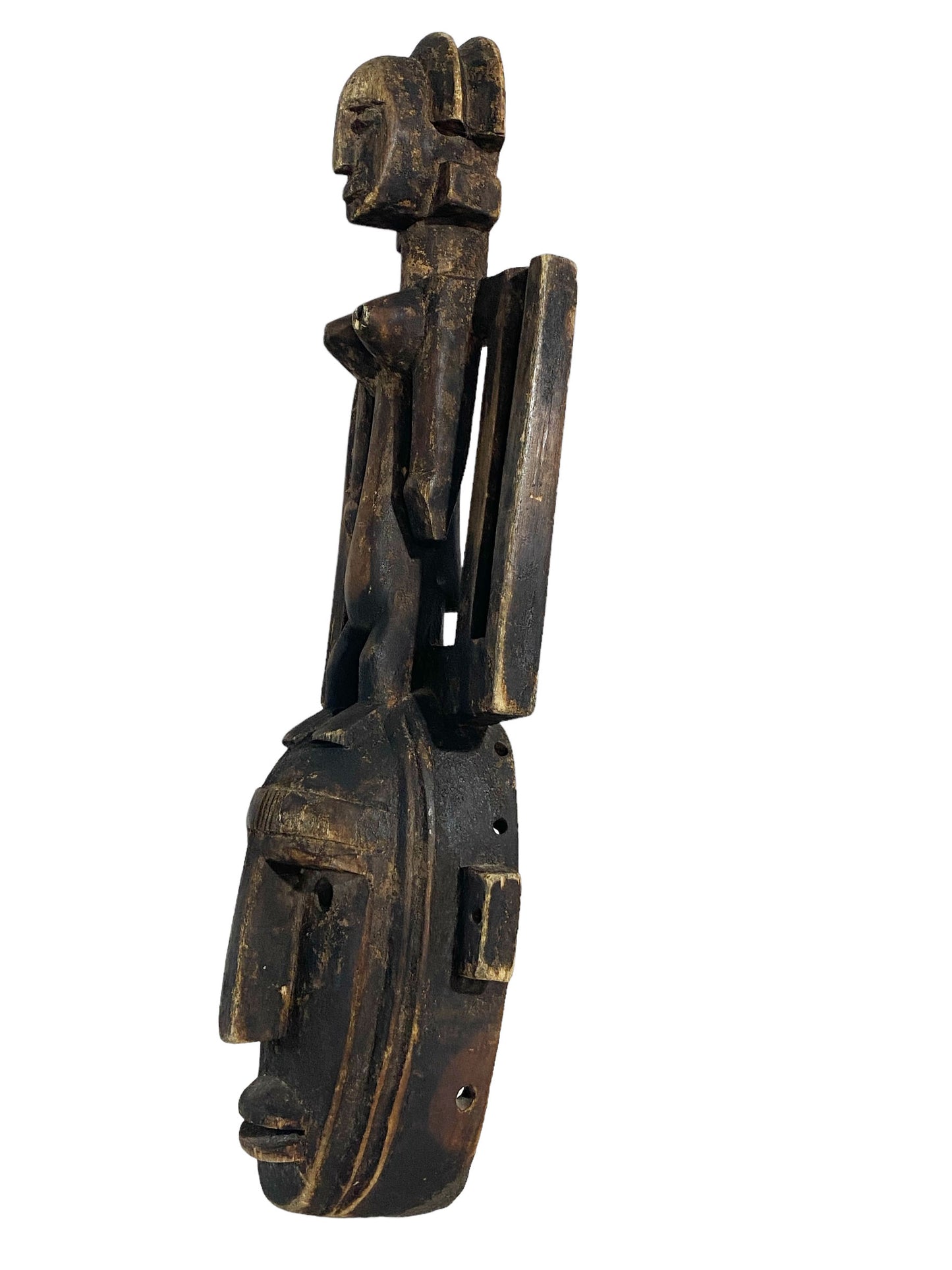 #5966 Old Dogon Satimbe Mask W/ Female Figure Mali 28.5" H
