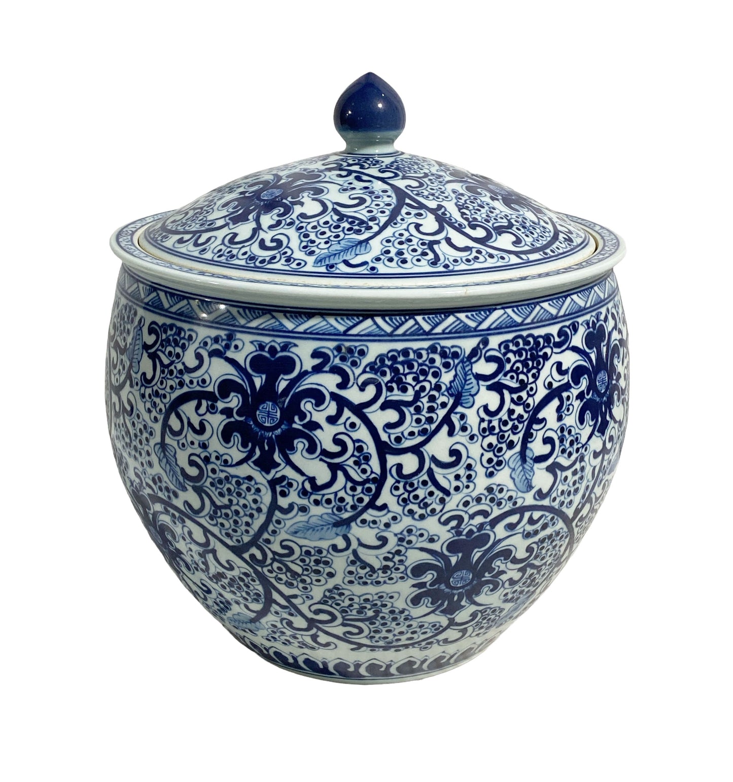 #7212 Chinoiserie Blue and white Cabbage Jar 13" H