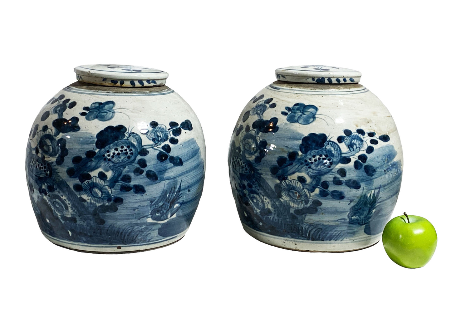 #6102 Chinoiserie Blue & White Porcelain Ginger Jars 11" H Set of Two