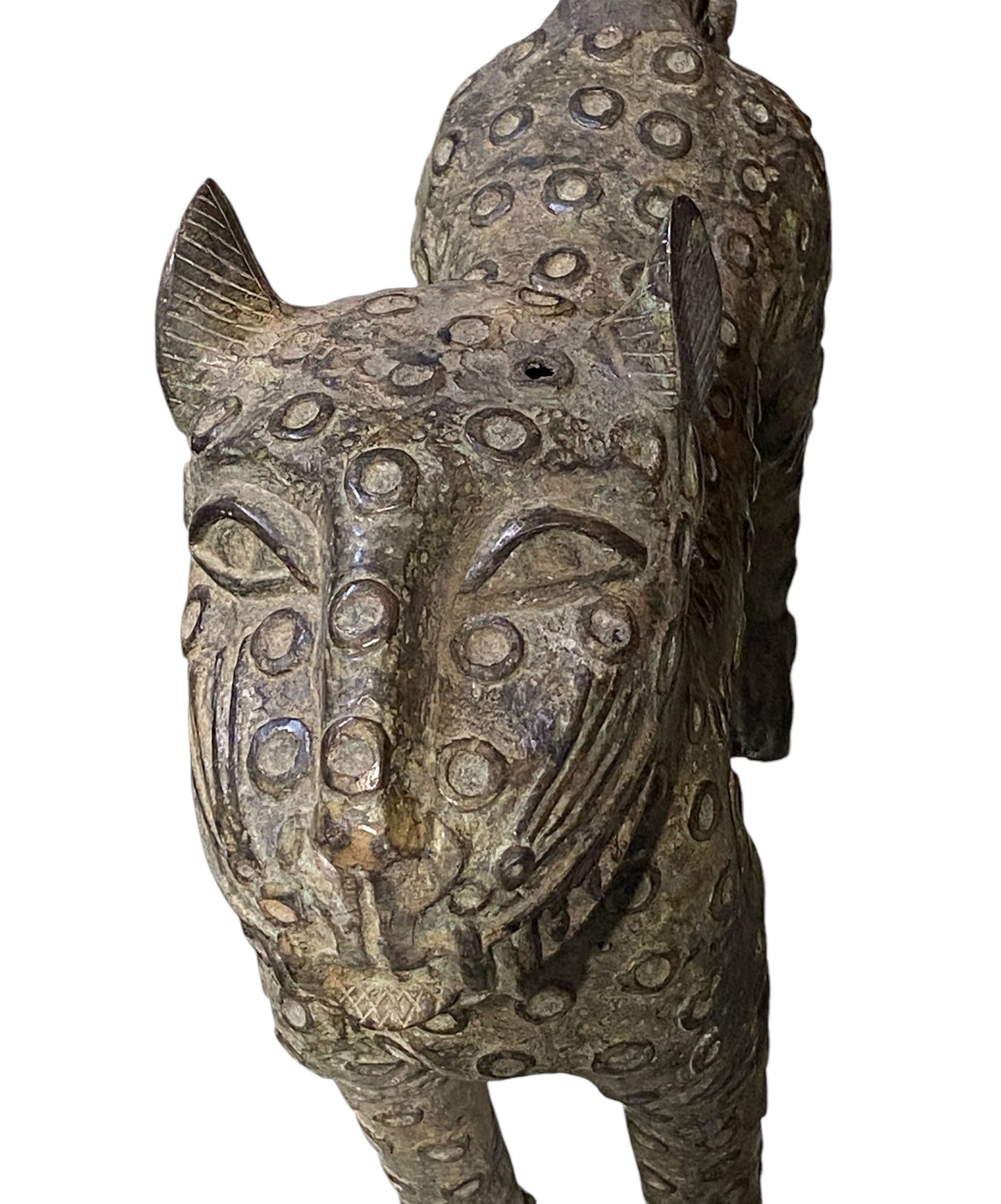 #6187 LG Benin Bronze Leopard 19" H by 23" D Nigeria