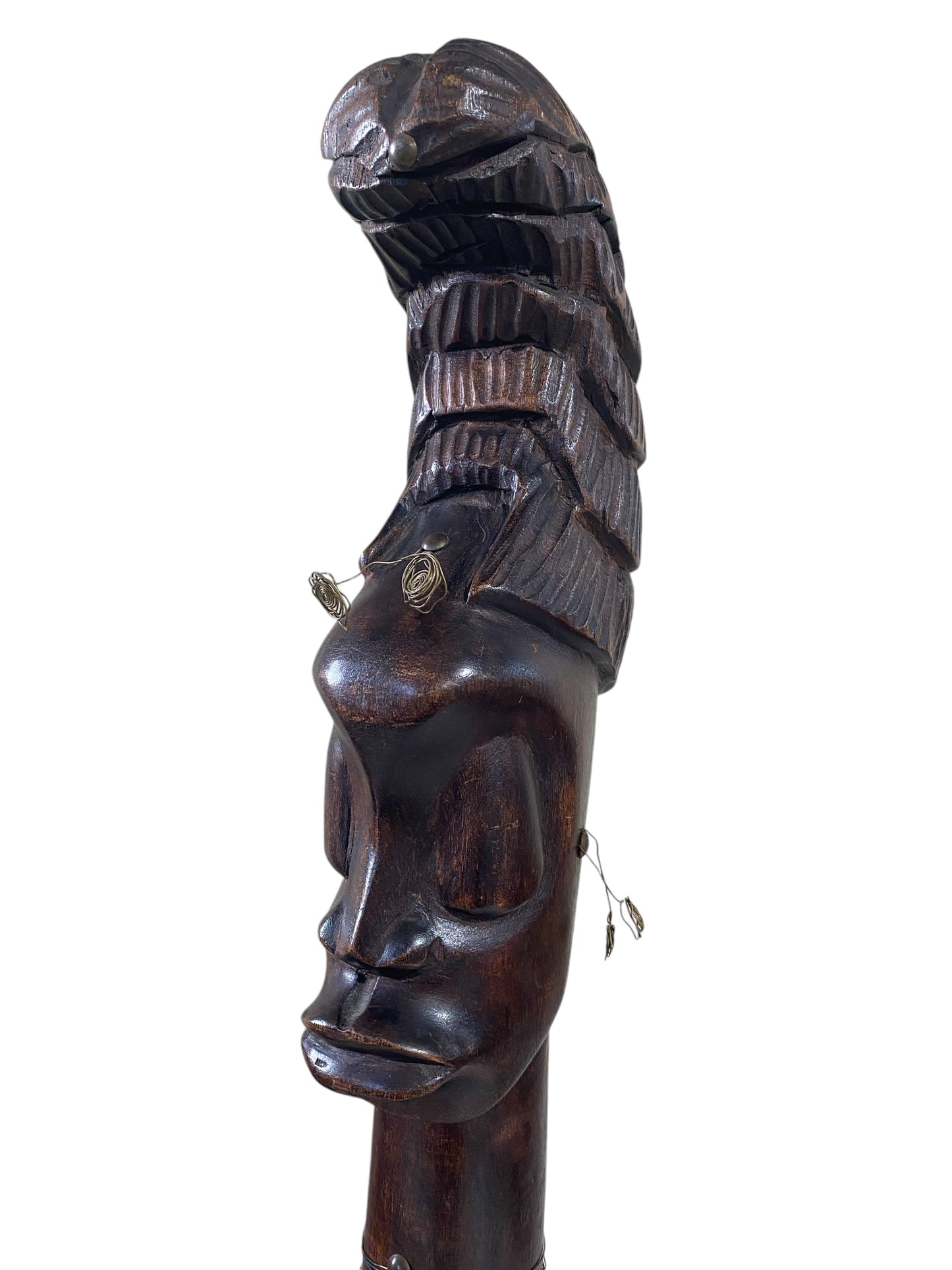 #6213 Vintage African Hand-carved sculpture of a Women Head 19" H on stand