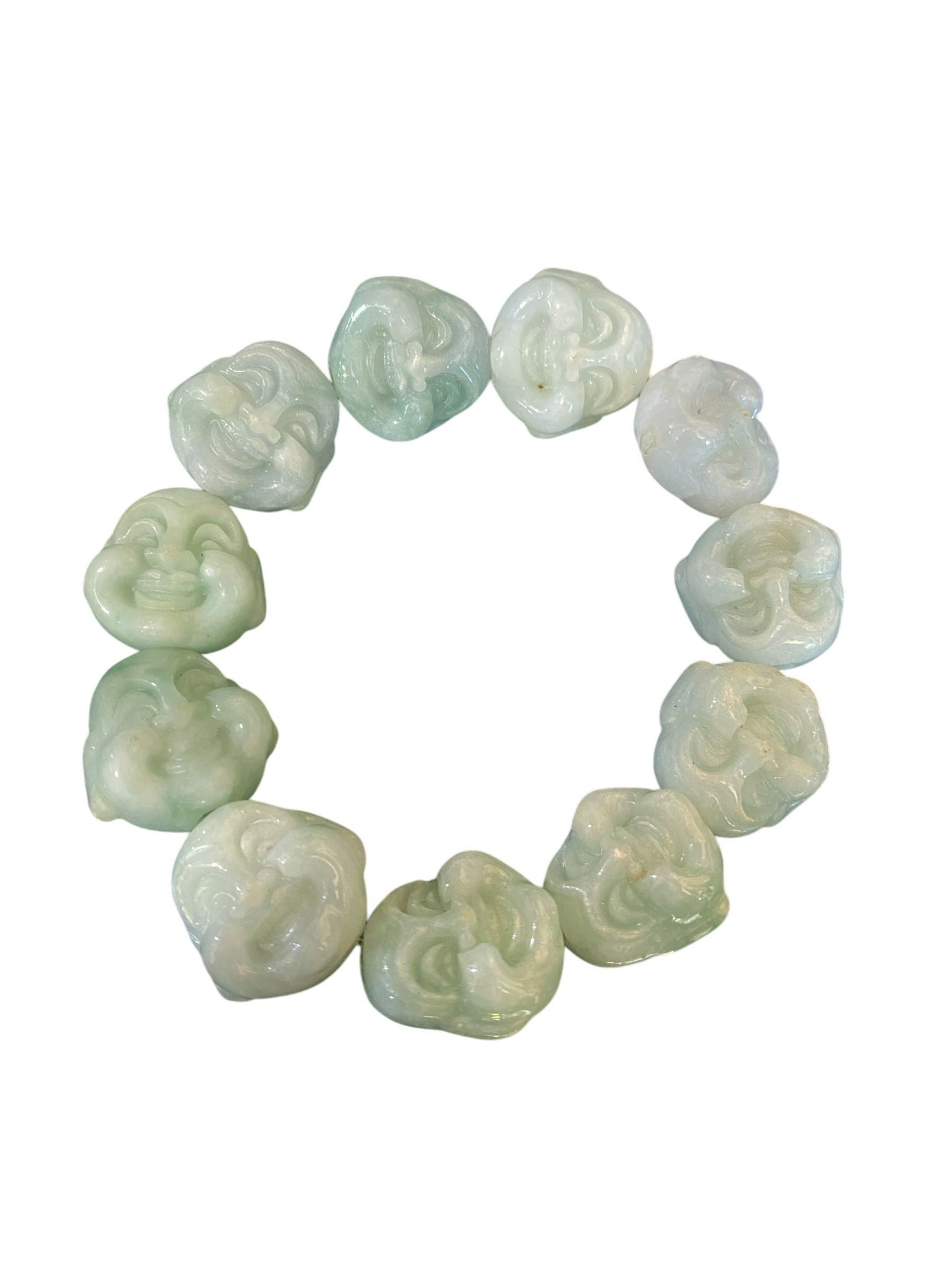 #6252 Real  Jadeite Jade 11 Beads W/ Buddha Head  Bracelet