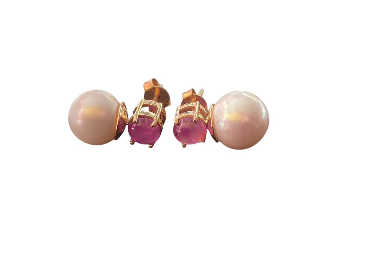 #6322 Elegant Earrings 18k gold with pearls, rubies