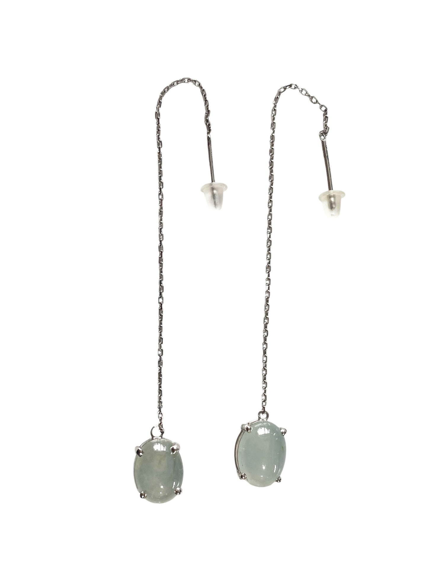#6327 Vintage Elegant 18k Gold Jadeite Jade Blue Rice Water Ear Stud Earrings
