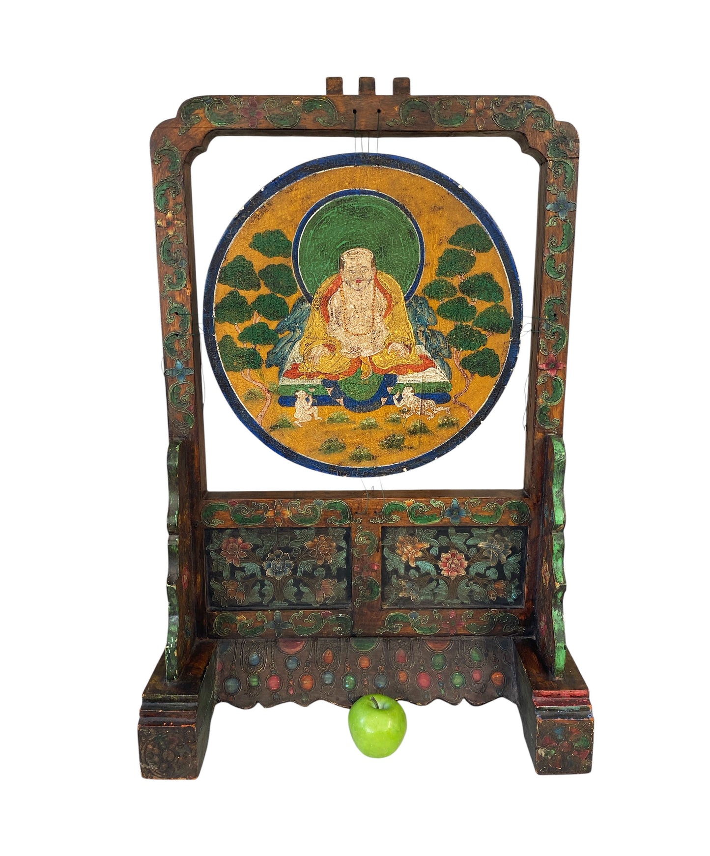 #6081 Large Tibetan Wood Gong On stand with Mallet striker 32.5" H