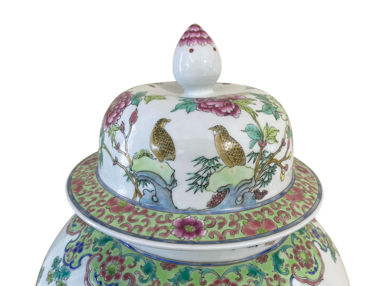 #3201 Vintage LG Chinoiserie Famille Rose Porcelain Ginger Jar 24" H