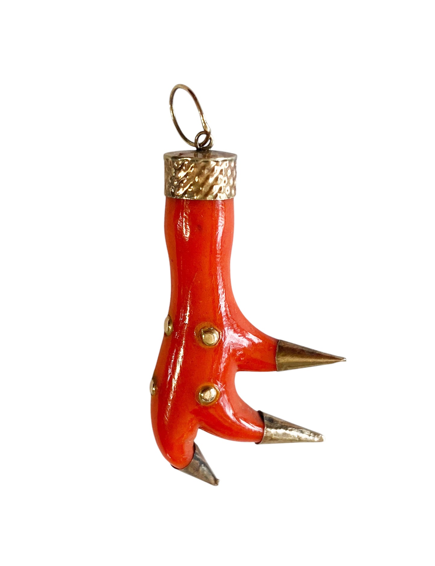 #6394 Vintage 14K gold and Bakelite Coral Charm Pendant