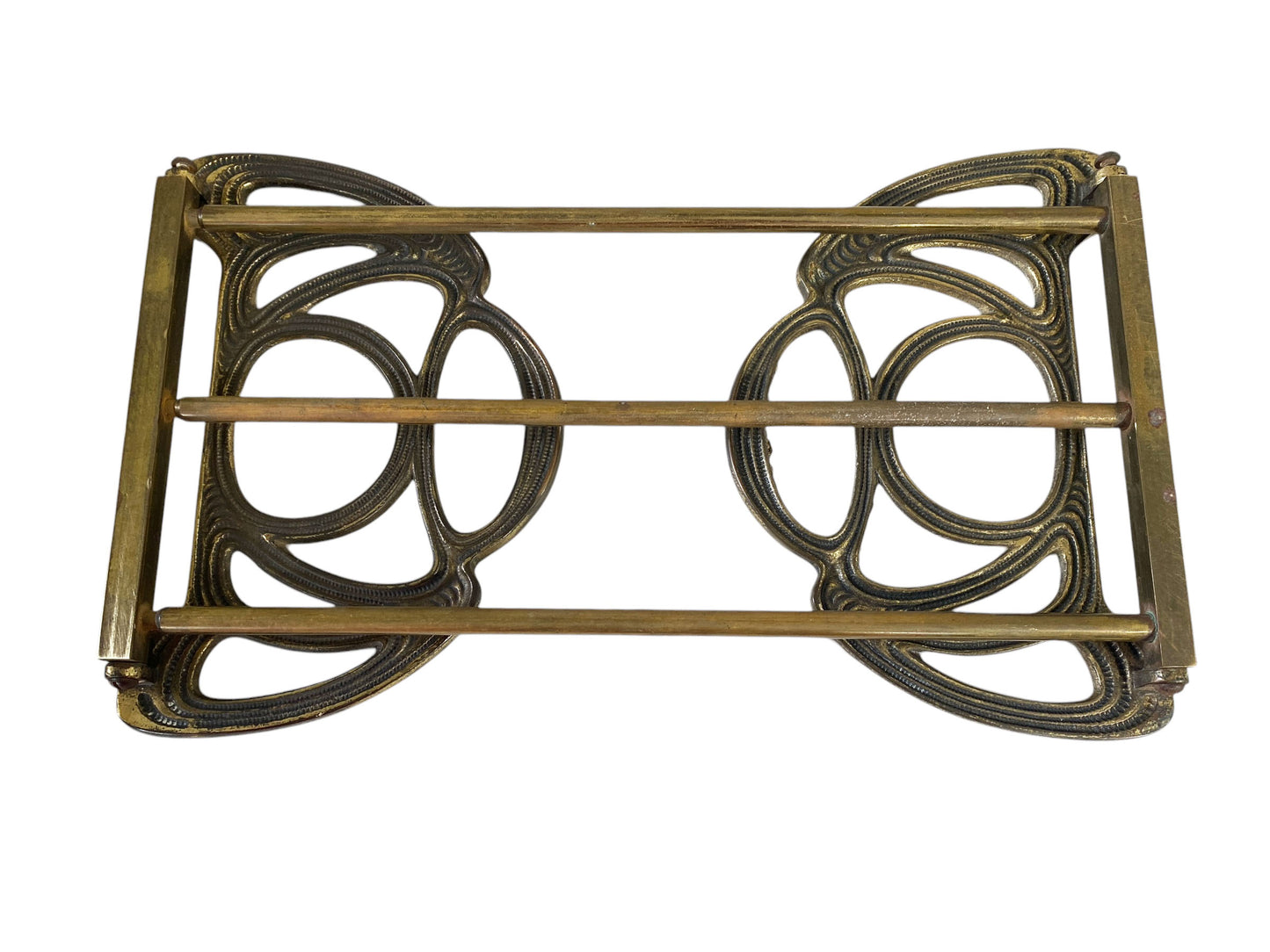 #6423 Vintage Art Deco Brass Expanding Folding Book Rack Holder Adjustable Sliding 13”-22”