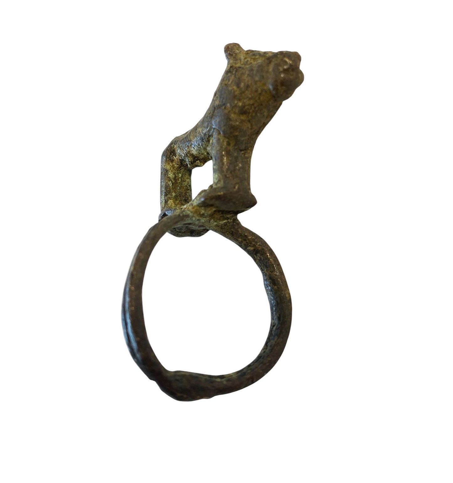 #2035 SUPERB African Gan Burkina faso bronze Ring w/ Hyena