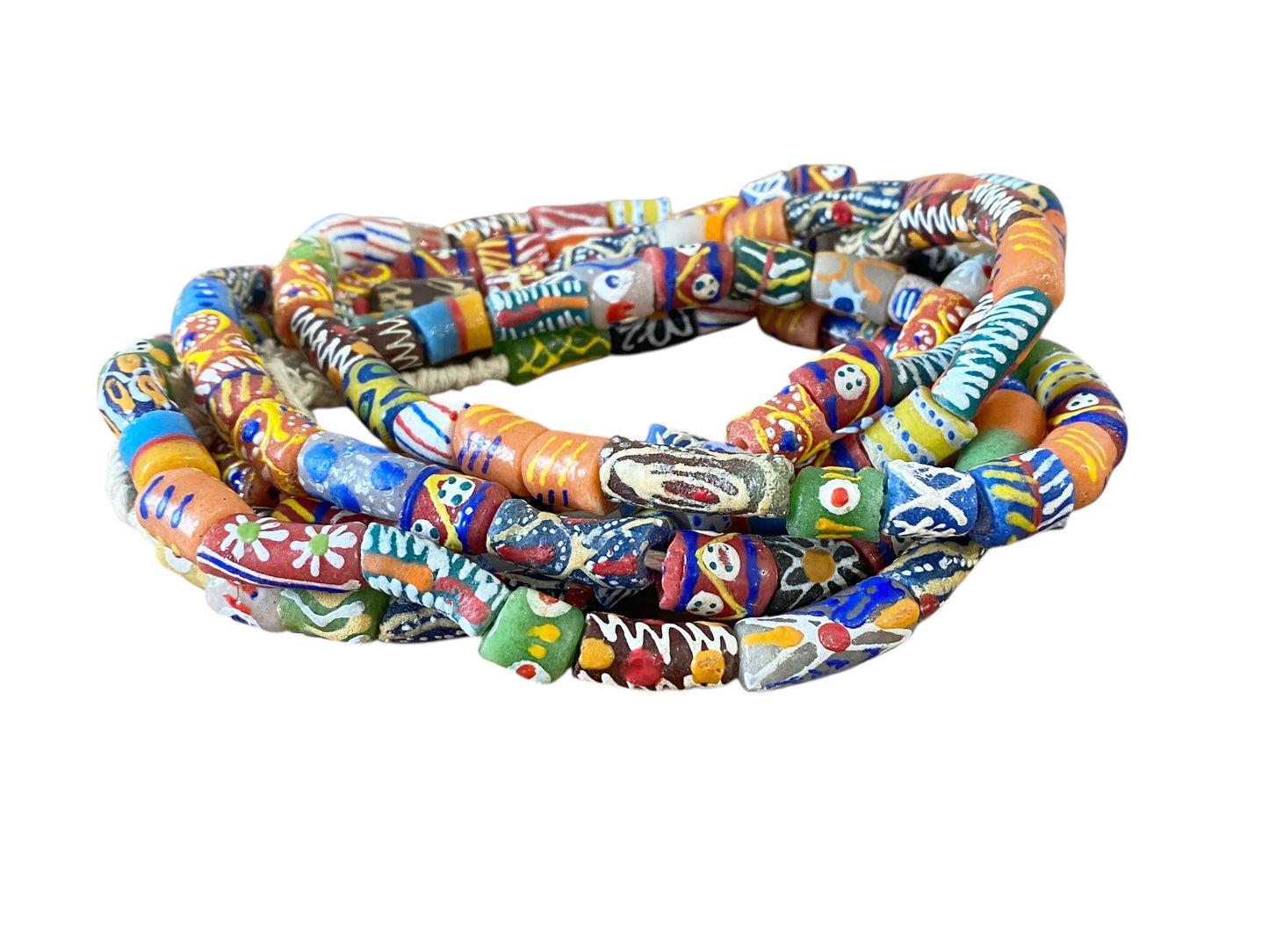 #6817 Set of 3 Vintage MilleFiori Ghana African Trade Bead Long Necklaces 15" H