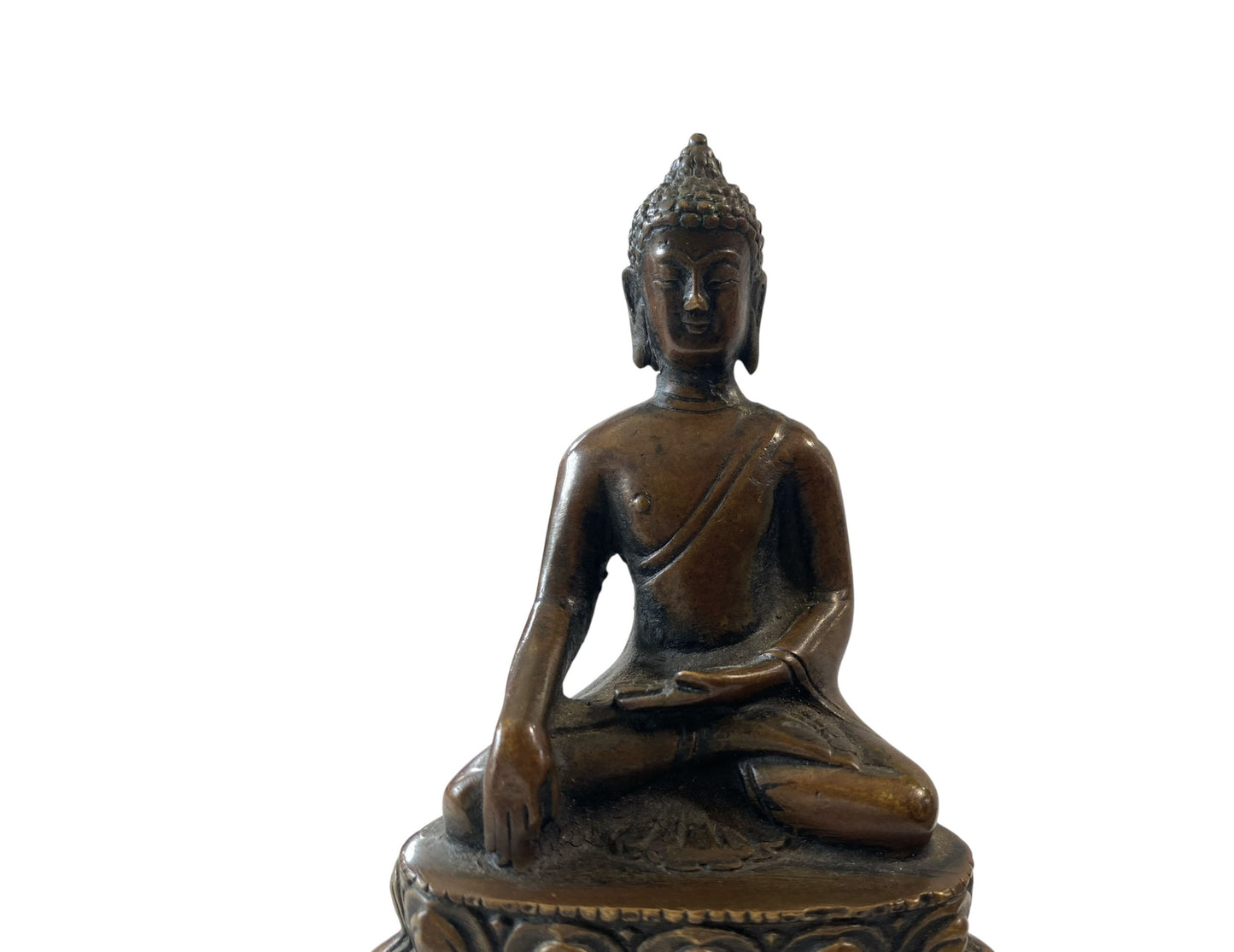 #685 Vintage Bronze Seating Touching Buddha 4" H