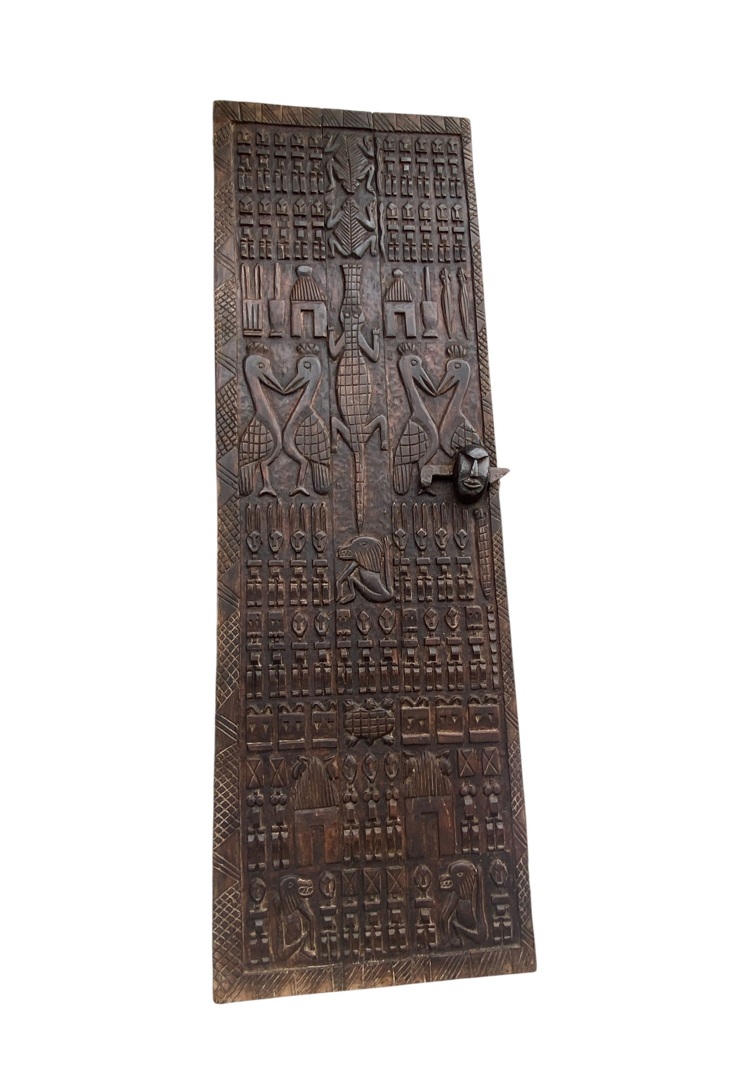 #6828 Vintage Granary Dogon Door w/Nomoo Ancestors /crocodiles/ Mali African 80" H