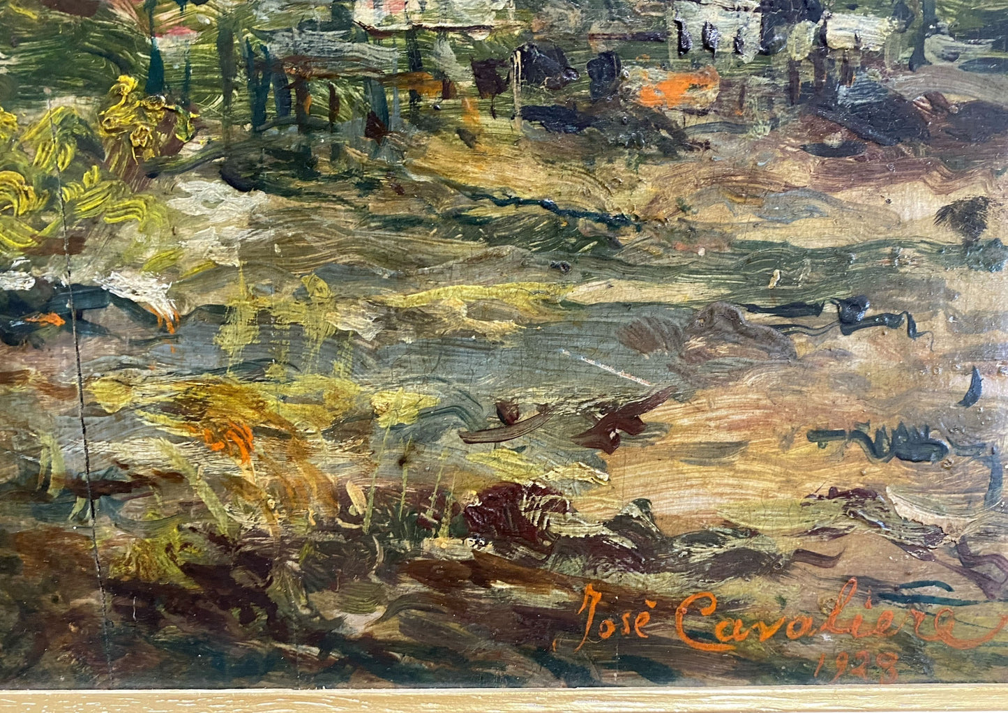 #7293 Oil On Wood Painting by the Brazilian Artist Jose Cavaliere dated 1928