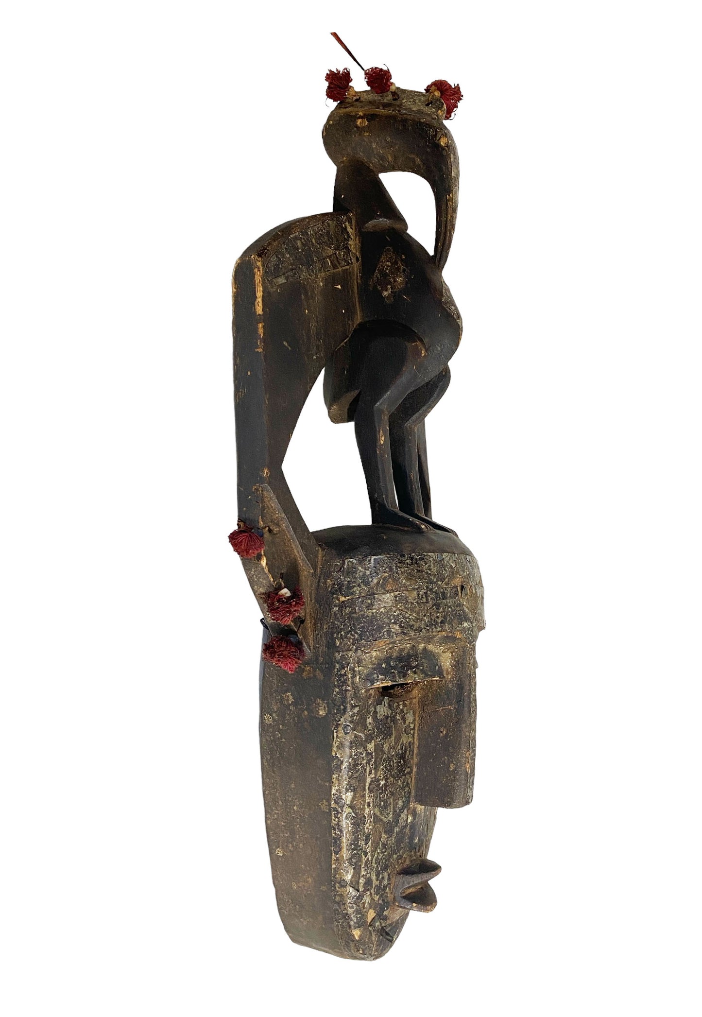 #3427 African Old Kore Mask Marka W/ Hornbill Bird Mali 24"