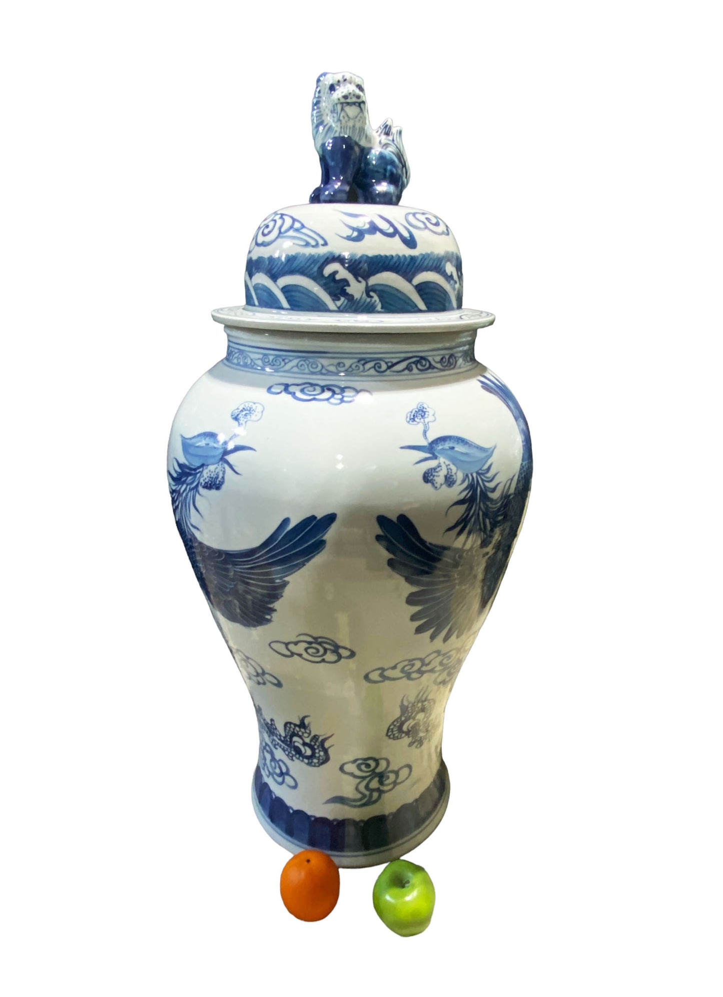 #7198 Large Chinoiserie Porcelain Ginger Peacocks Jar 37" H