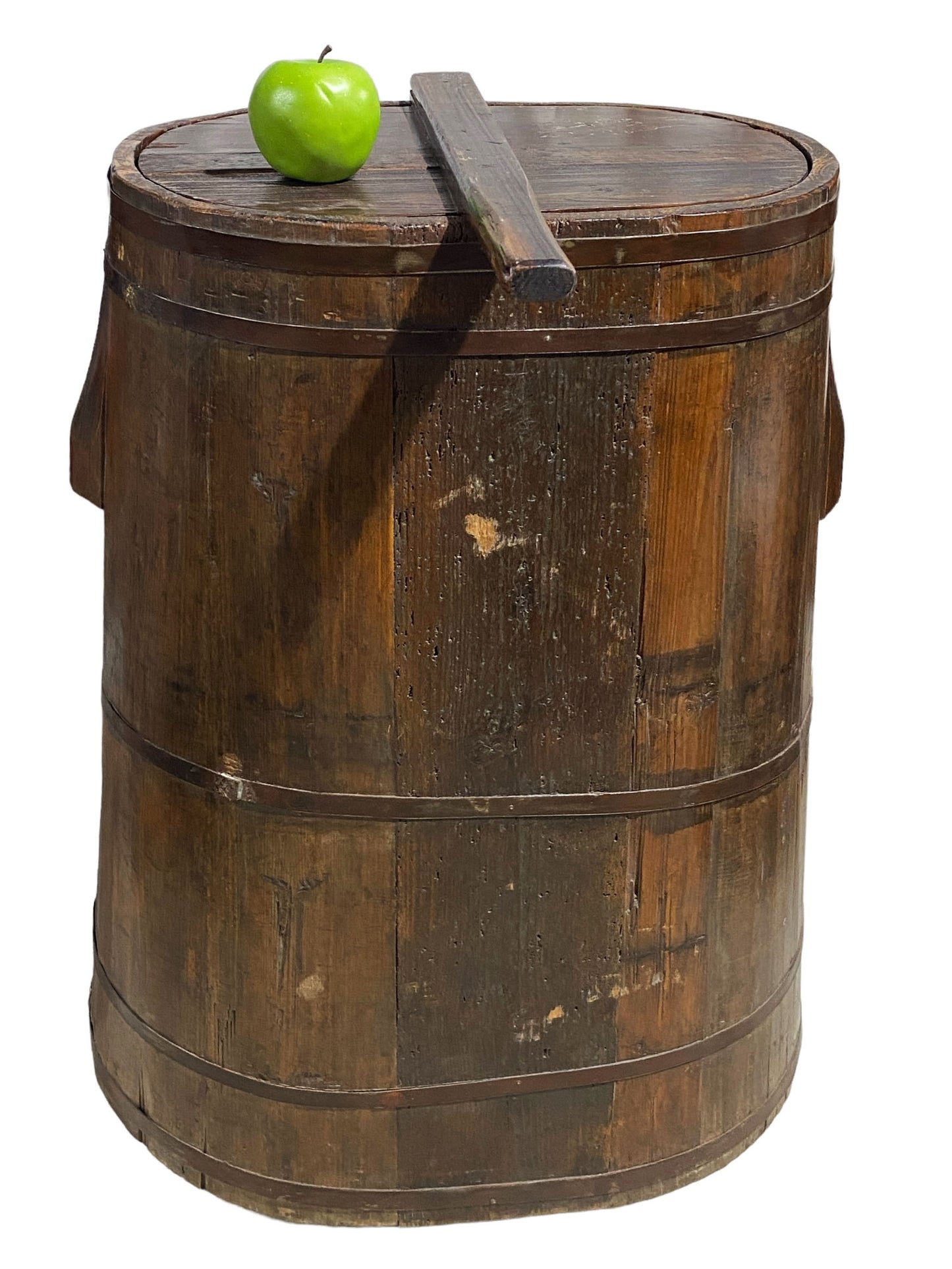 #6075 Large Vintage Chinoiserie Wood Rice Grains and Cereals storage Container 30.5" H