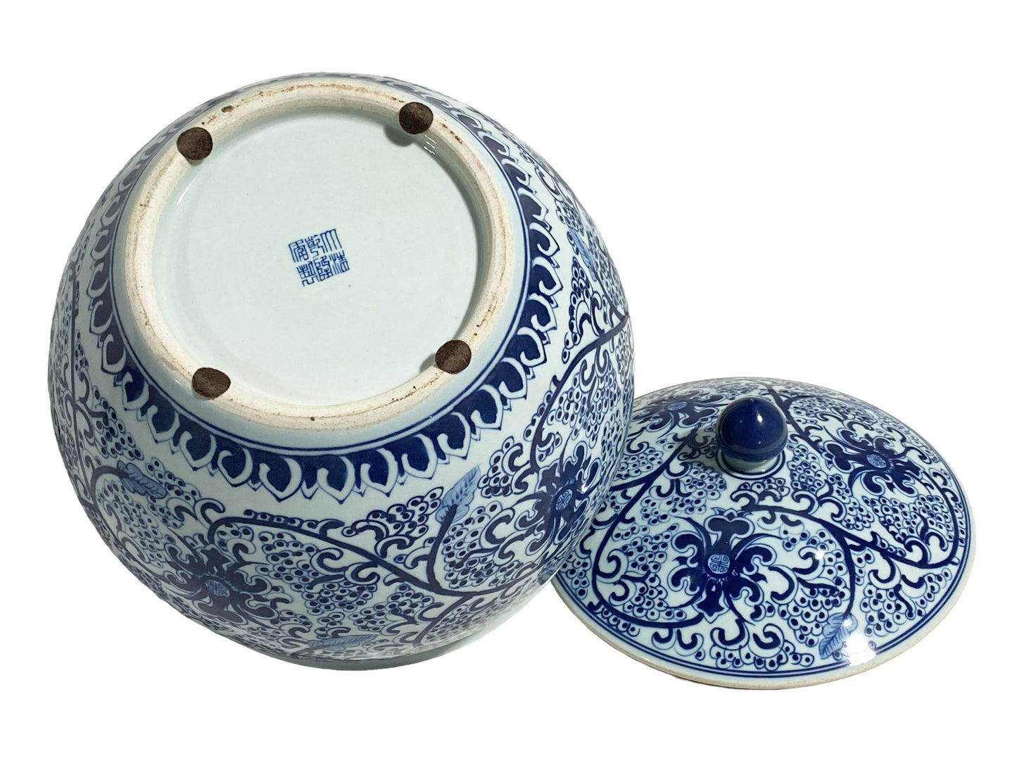 #7212 Chinoiserie Blue and white Cabbage Jar 13" H