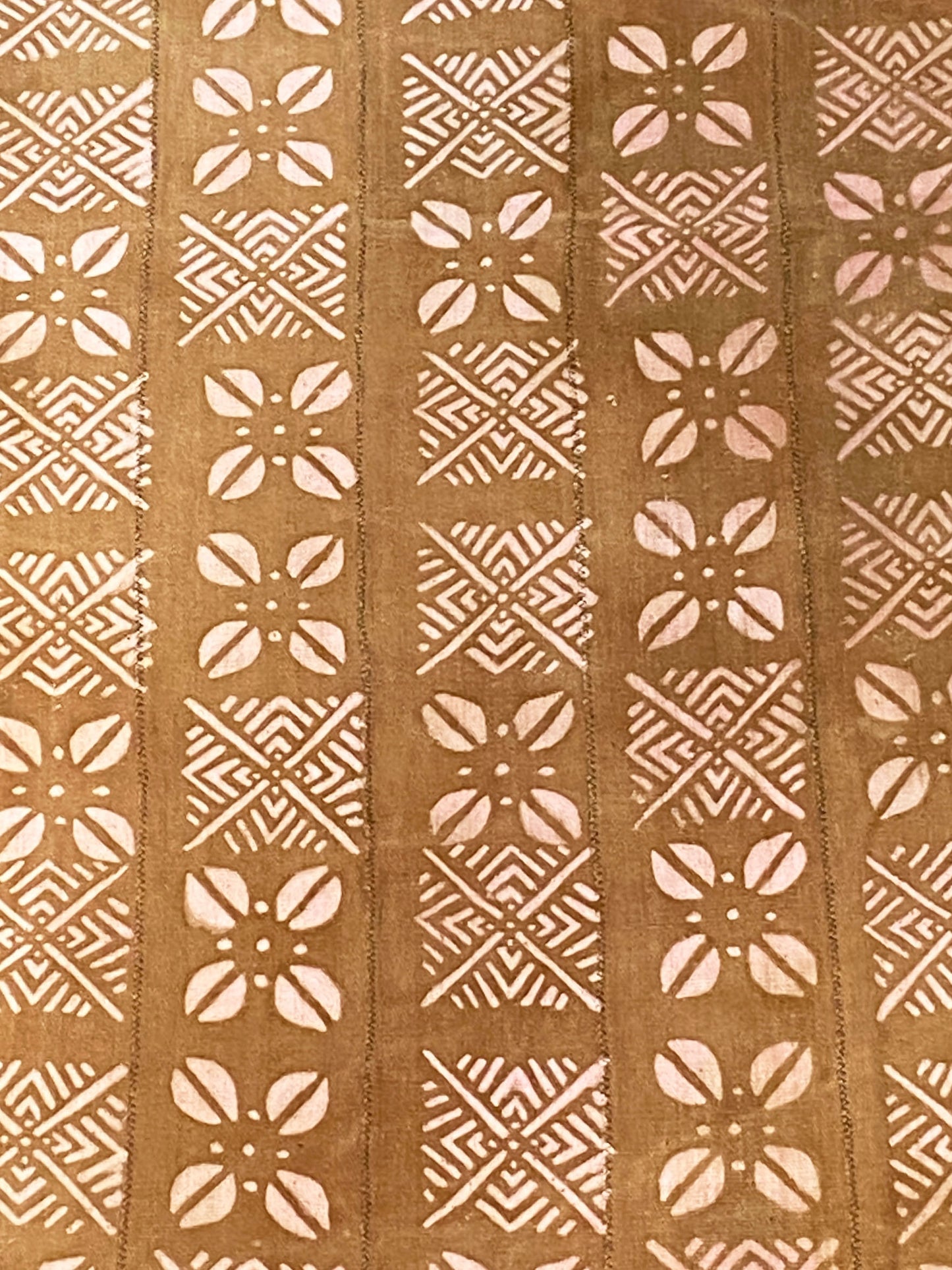 #7227 African Brown and Pink Bogolan Textile Mud Cloth 60" H