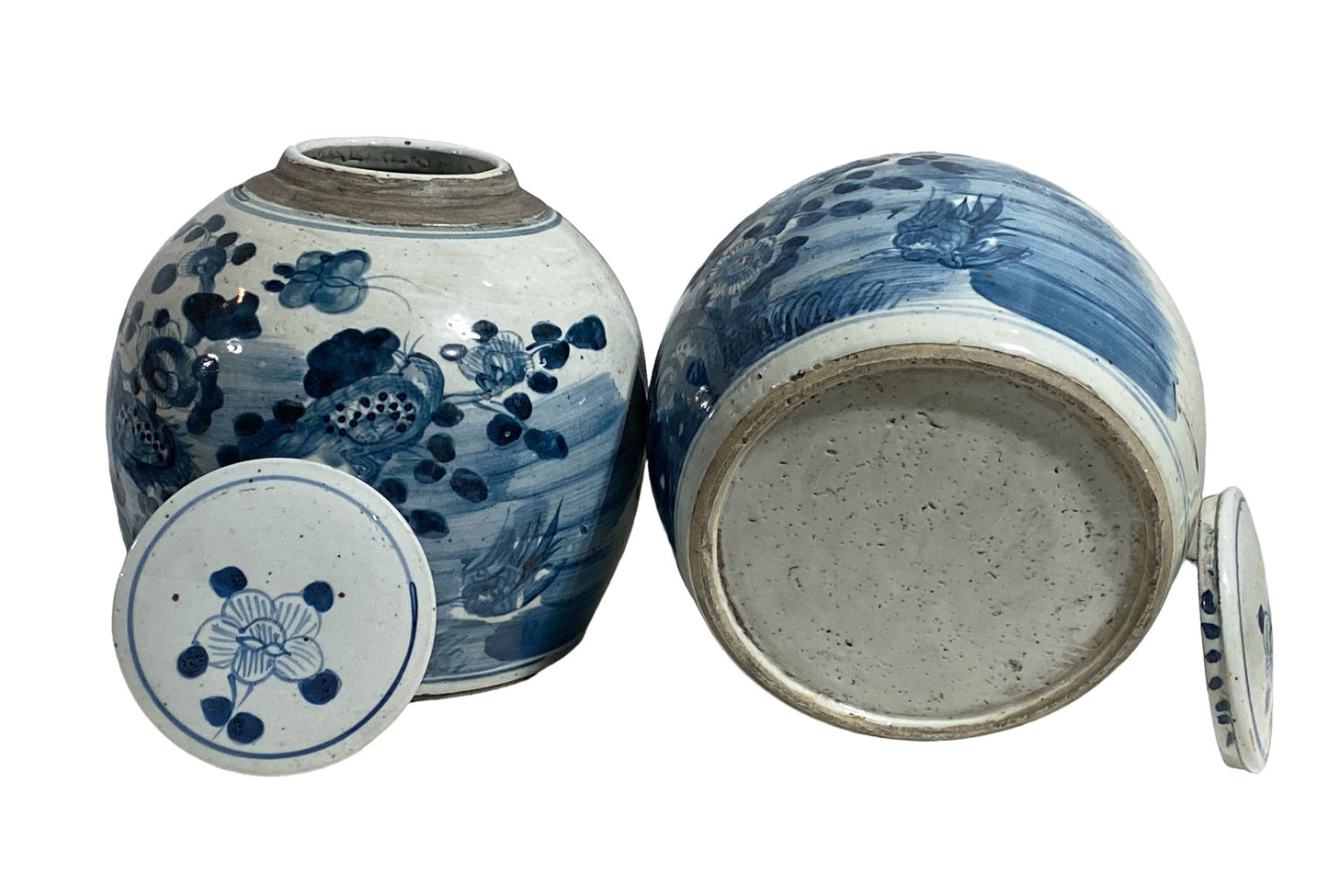 #6102 Chinoiserie Blue & White Porcelain Ginger Jars 11" H Set of Two