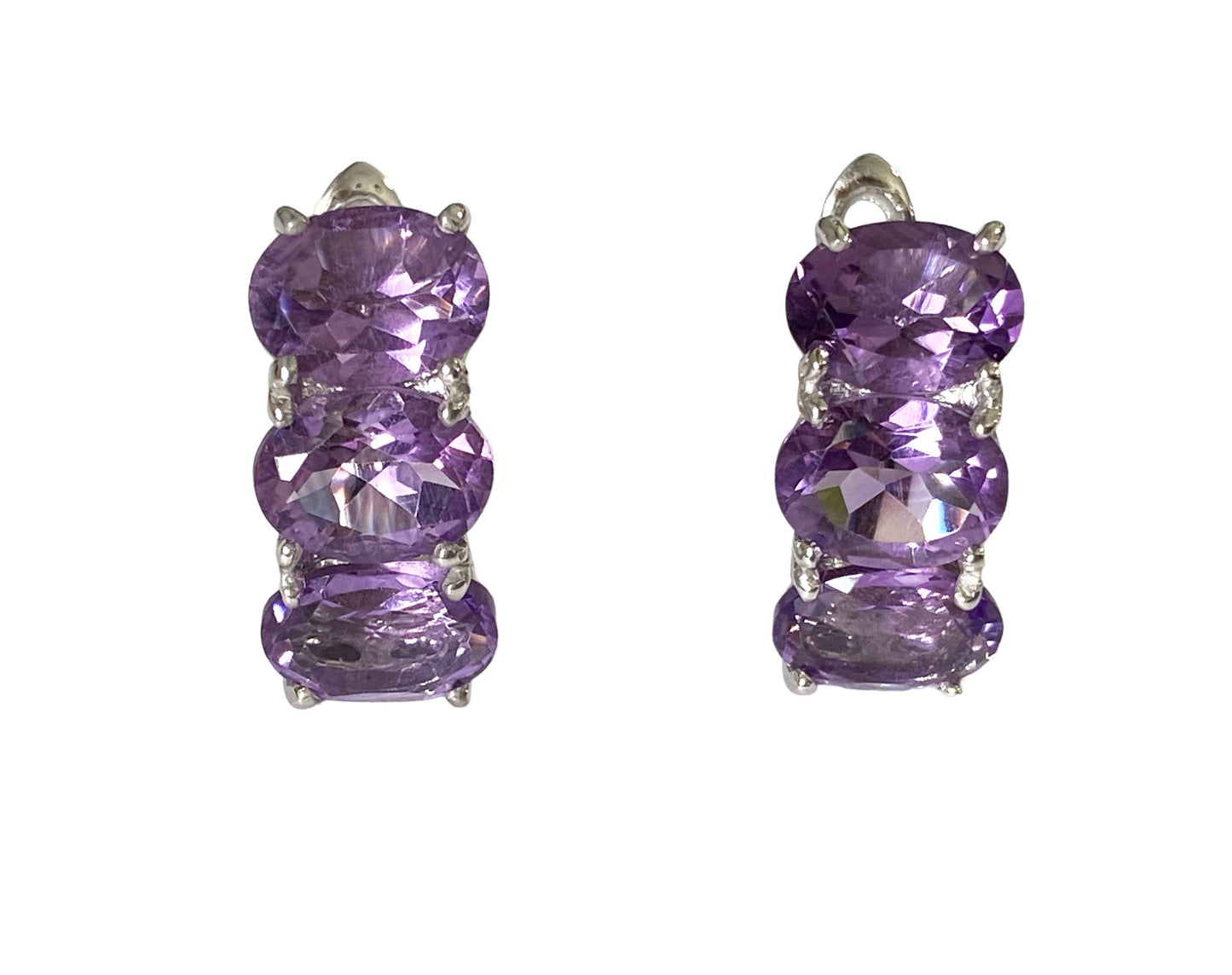 #7251 Sterling Silver  Earrings with Oval Brazilian Amethyst
